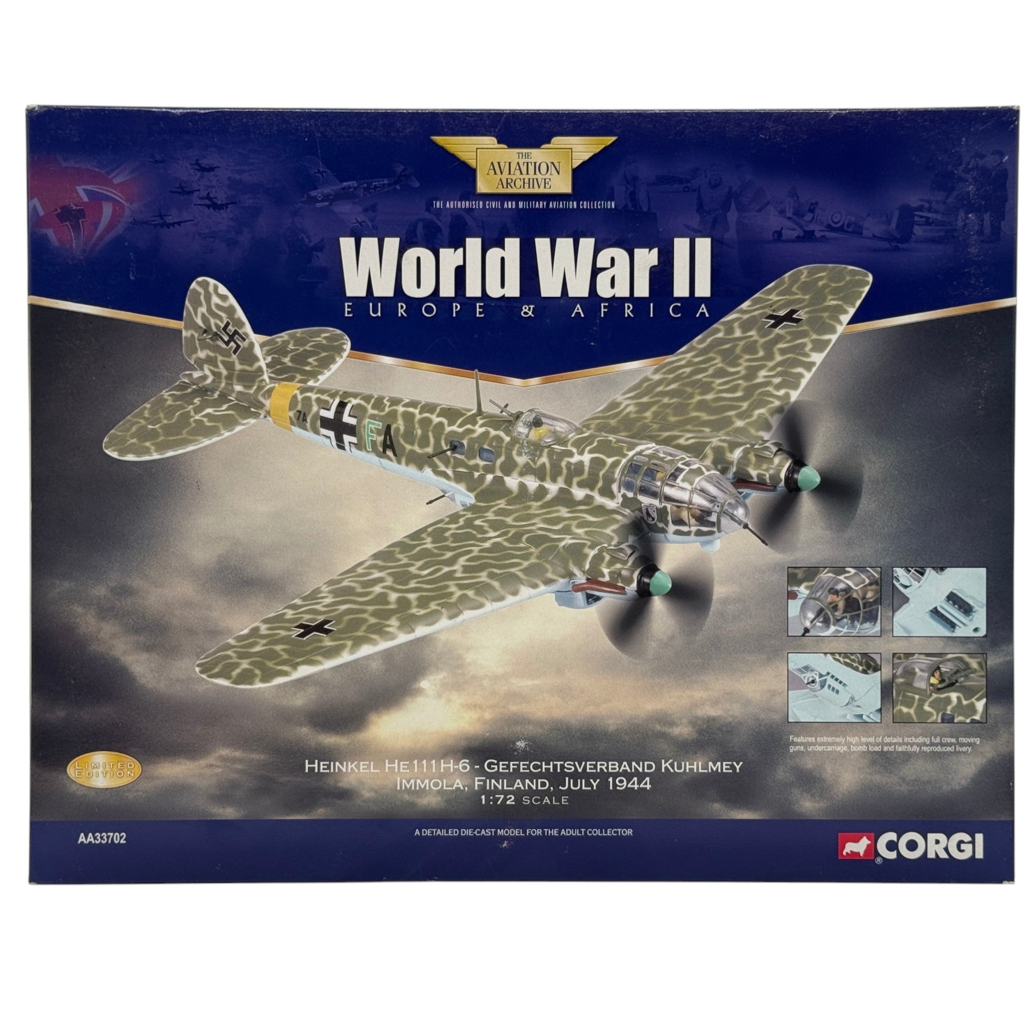 Corgi AA33702 1:72 Heinkel He 111H-6 Luftwaffe 7A+FA Gefechtsverband Kuhlmey Immola Finland July 1944