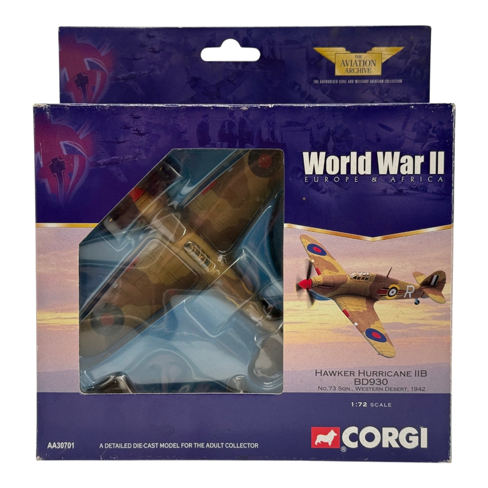 Corgi AA30701 1:72 Hawker Hurricane Mk IIB BD930 R RAF No.73 Sqn Western Desert 1942