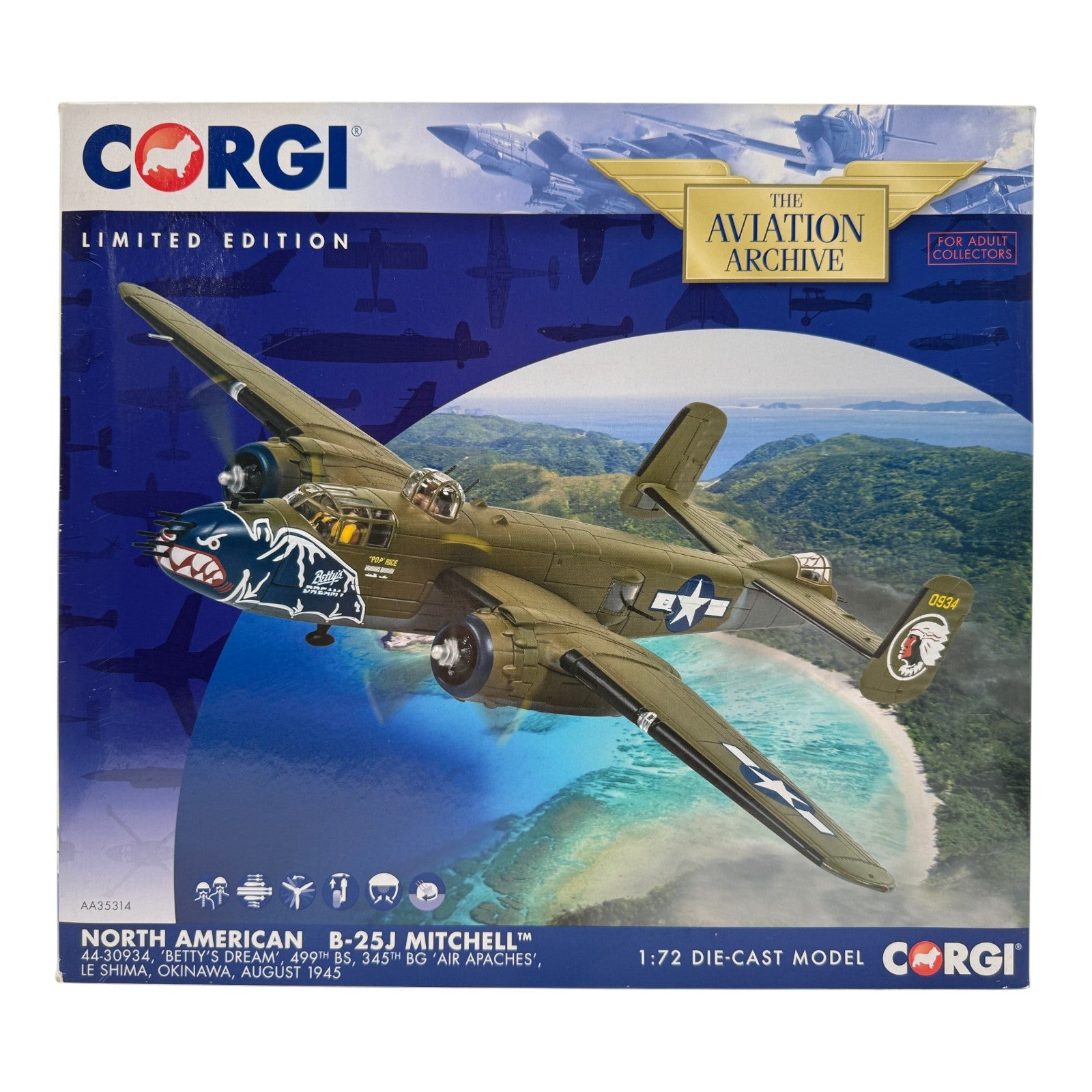 Corgi AA35314 1:72 North American B-25J Mitchell 44-30934 Betty's Dream 499th BS 345th BG Ie Shima Okinawa 1945