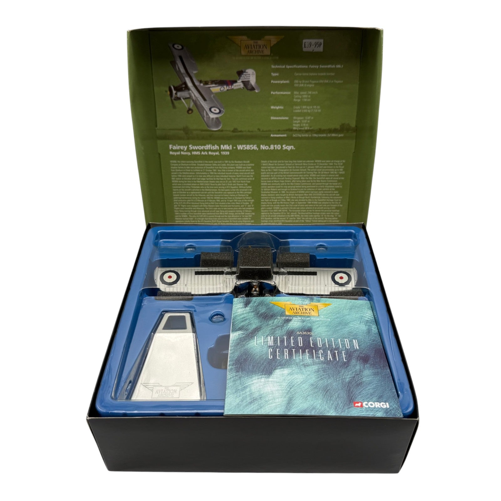 Corgi AA36302 1:72 Fairey Swordfish Mk I W5856 A2A No.810 NAS HMS Ark Royal 1939
