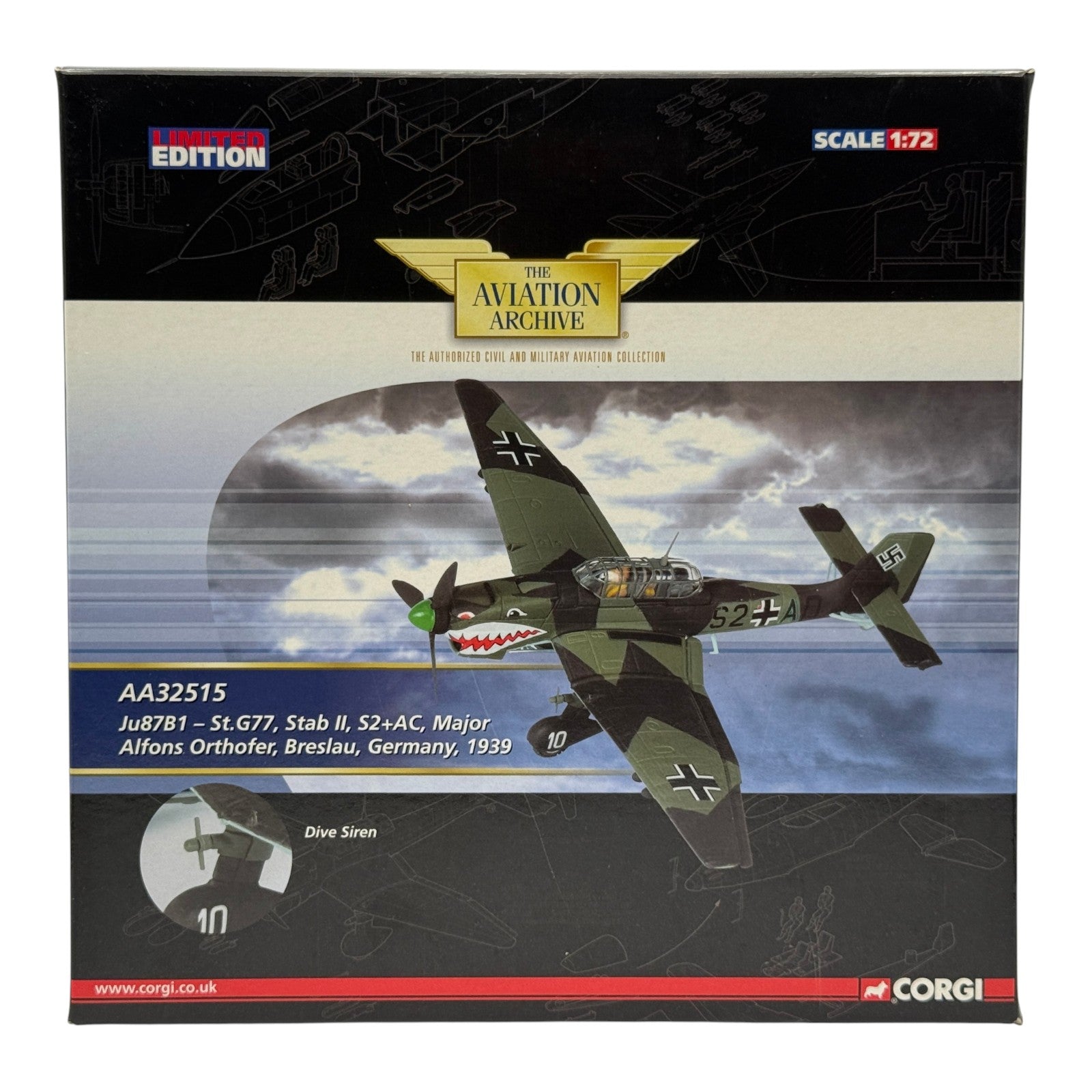 Corgi AA32515 1:72 Junkers Ju 87B-1 Stuka S2+AC Major Alfons Orthofer Stab II./StG 77 Breslau 1939