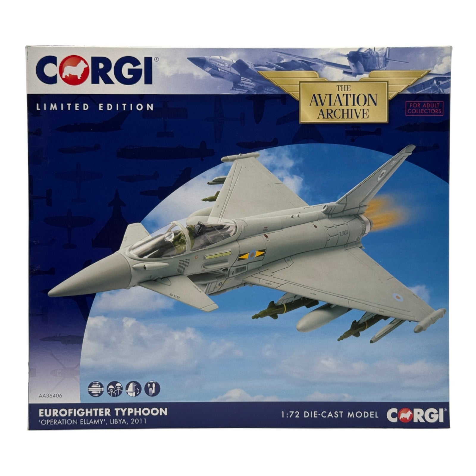 Corgi AA36406 1:72 Eurofighter Typhoon ZJ933 RAF No.11 Sqn Operation Ellamy 2011