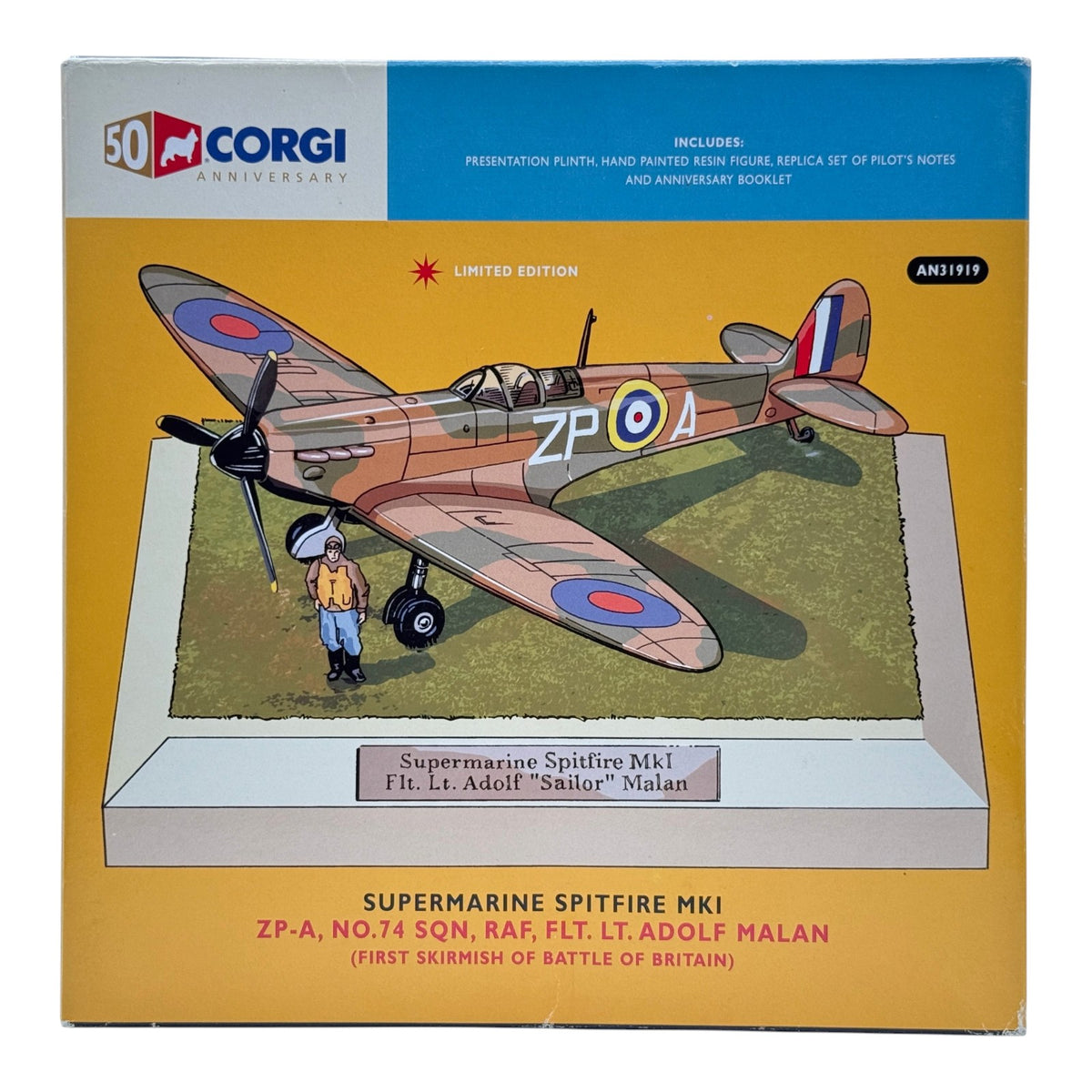 Corgi AN31919 1:72 Spitfire Mk I K9953 Sailor Malan 74 Sqn RAF 50th Anniversary
