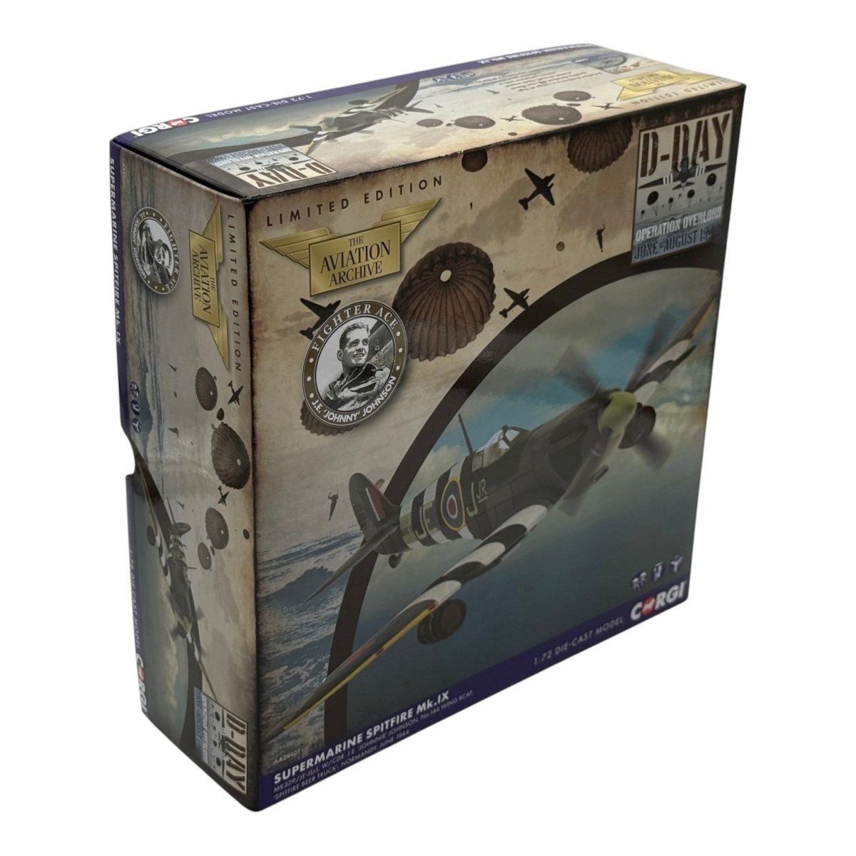Corgi AA29101 1:72 Supermarine Spitfire Mk IX RAF No.127 Wing MK329 JE-J Johnnie Johnson Beer Runs France 1944 - Corgi