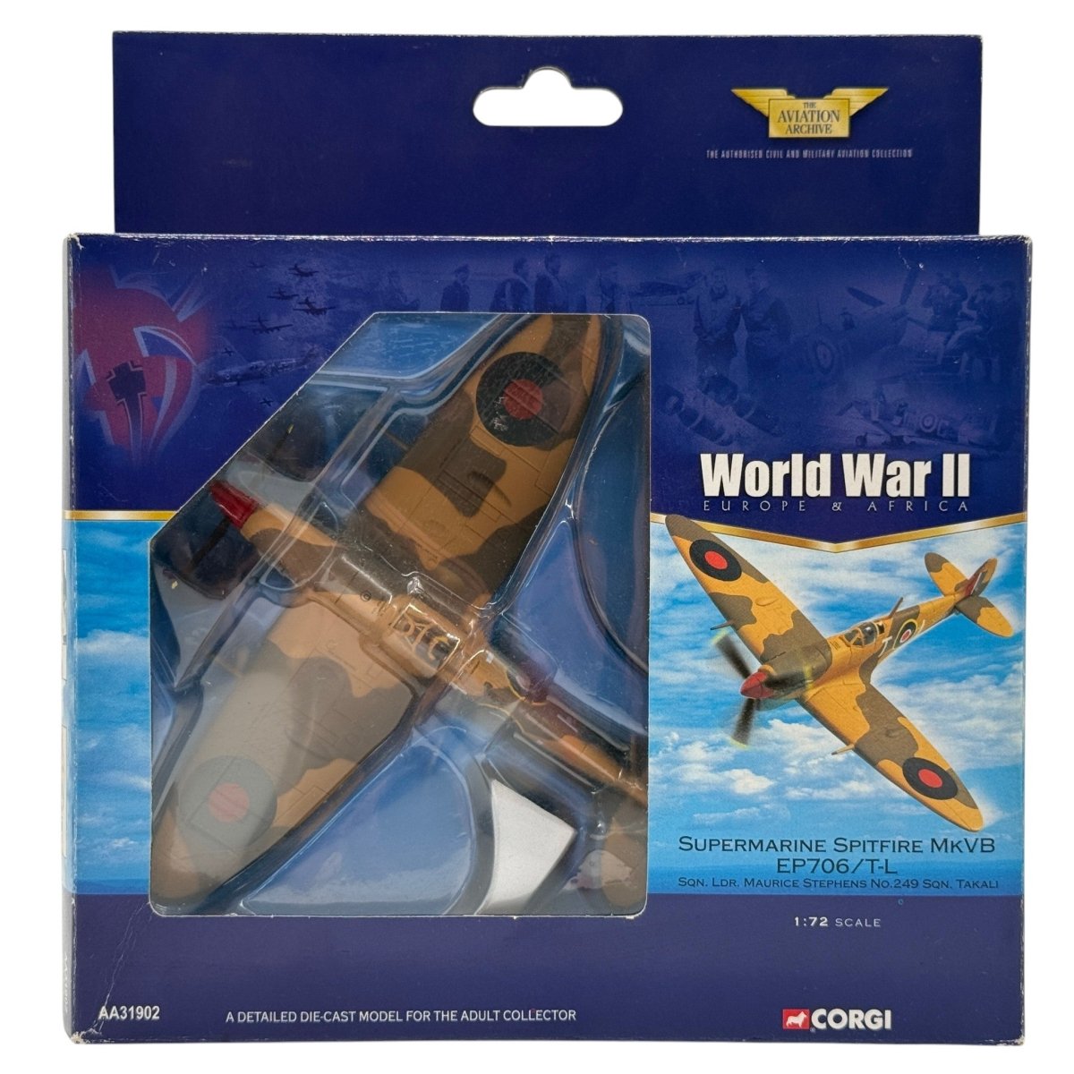 Corgi AA31902 1:72 Supermarine Spitfire Mk VB RAF No.249 Sqn EP706 T-L Maurice Stephens Takali Malta 1942 - Corgi