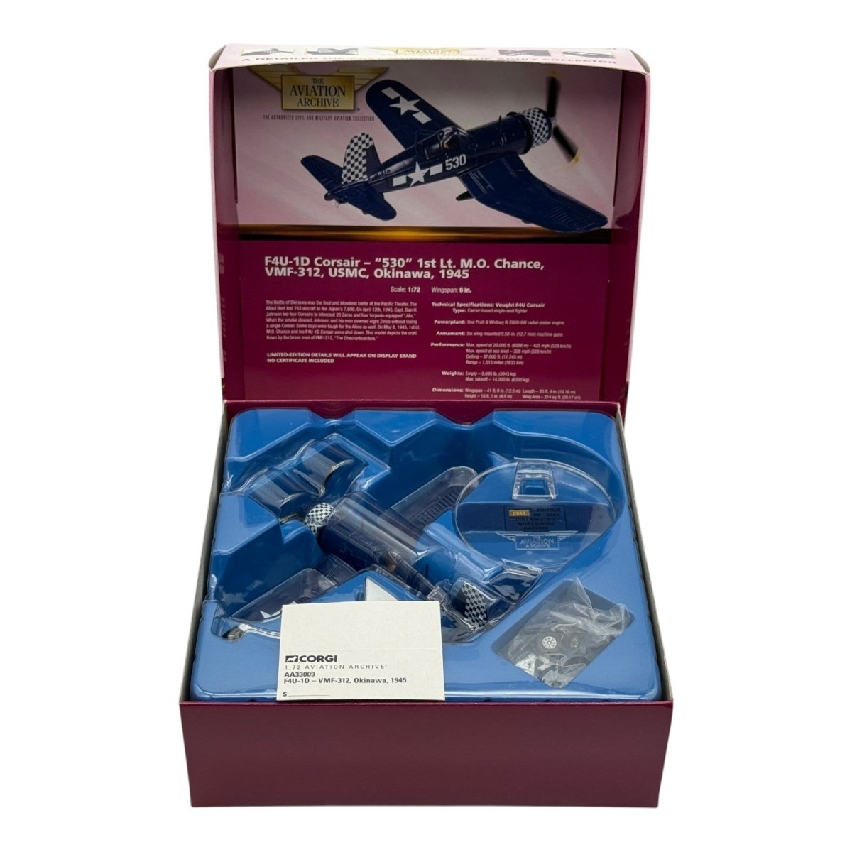 Corgi AA33009 1:72 Vought F4U-1D Corsair White 530 Merritt Chance VMF-312 Okinawa 1945 - Corgi