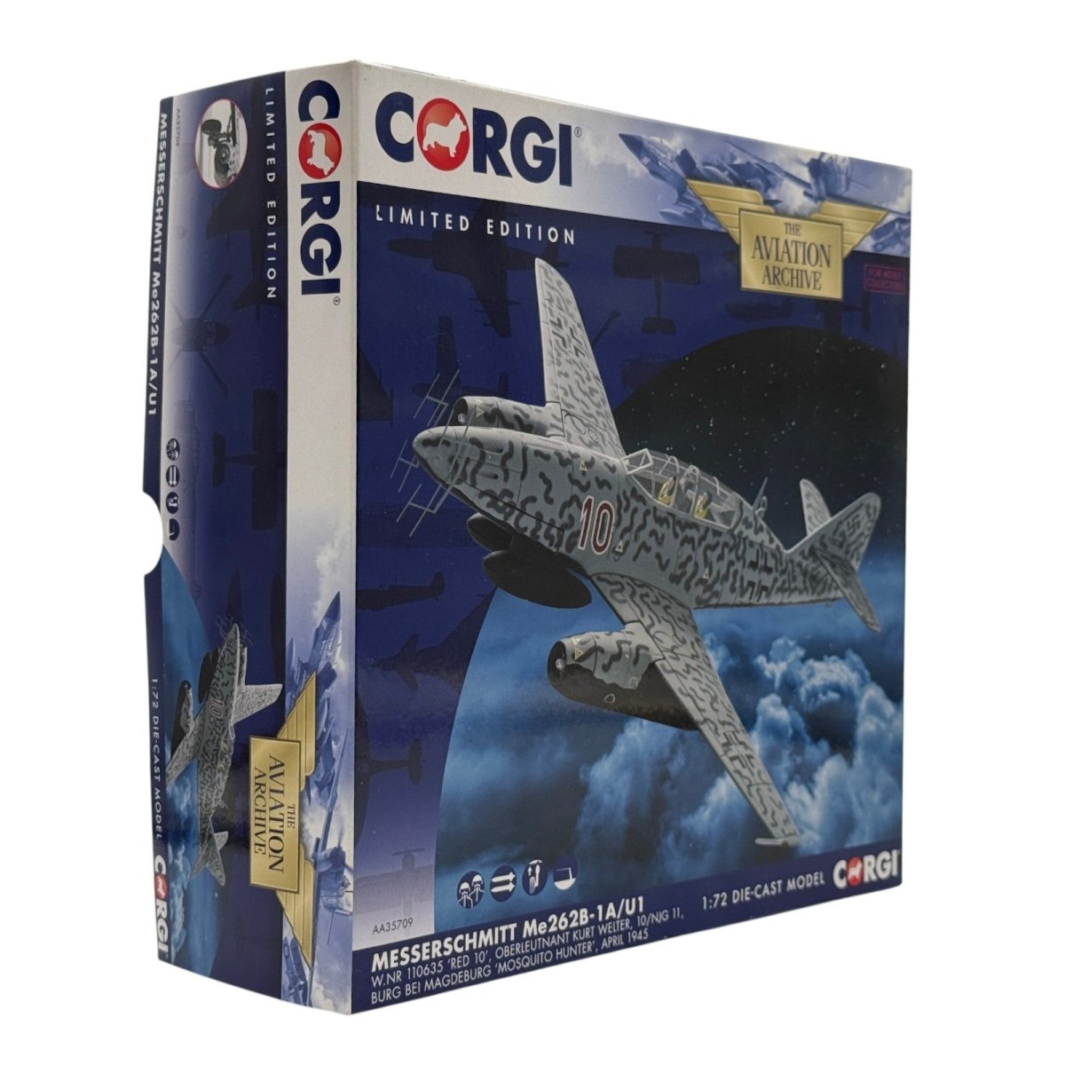 Corgi AA35709 1:72 Messerschmitt Me 262B Luftwaffe 10./NJG 11 Kurt Welter Red 10 - Corgi
