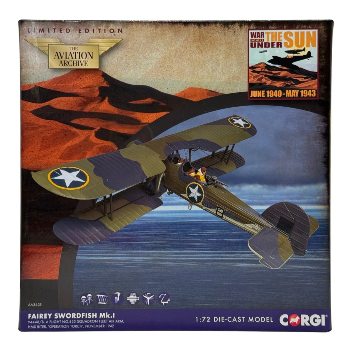 Corgi AA36311 1:72 Fairey Swordfish Mk I RNFAA No.833 NAS V4448 HMS Biter Operation Torch 1942 - Corgi