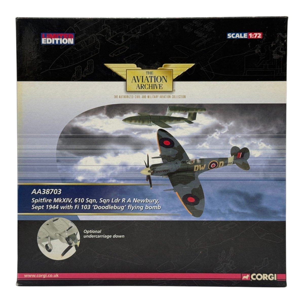 Corgi AA38703 1:72 Supermarine Spitfire Mk XIV RAF No.610 Sqn RB159 Richard Newbery V-1 1944 - Corgi