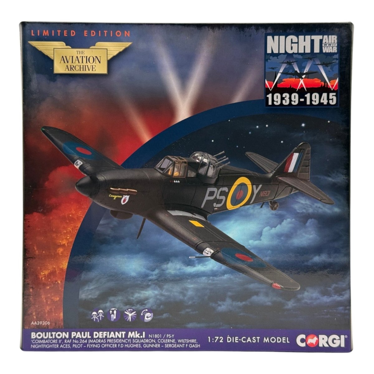 Corgi AA39306 1:72 Boulton Paul Defiant Mk I N1801 PS-Y Coimbatore II 264 Sqn - Corgi
