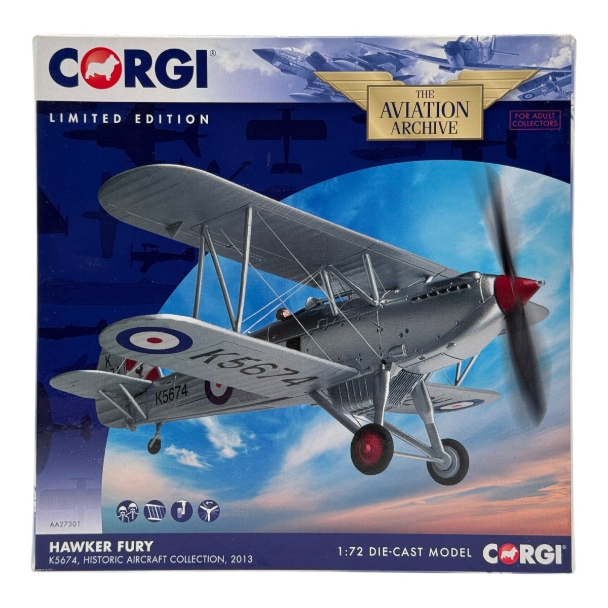Corgi Aviation AA27301 1:72 Hawker Fury Mk I Historic Aircraft K5674 - Corgi