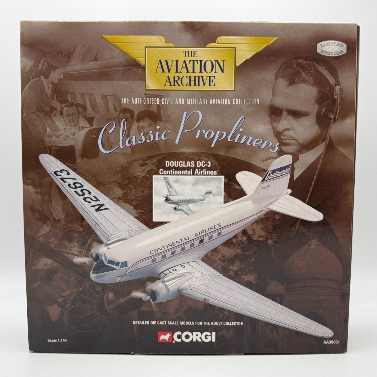 Corgi Aviation AA30001 1:144 Douglas DC - 3 Continental Airlines Diecast Model - Corgi