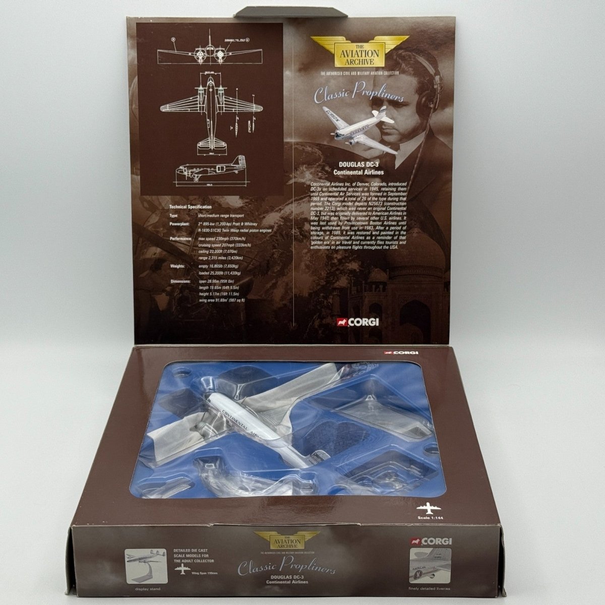 Corgi Aviation AA30001 1:144 Douglas DC - 3 Continental Airlines Diecast Model - Corgi