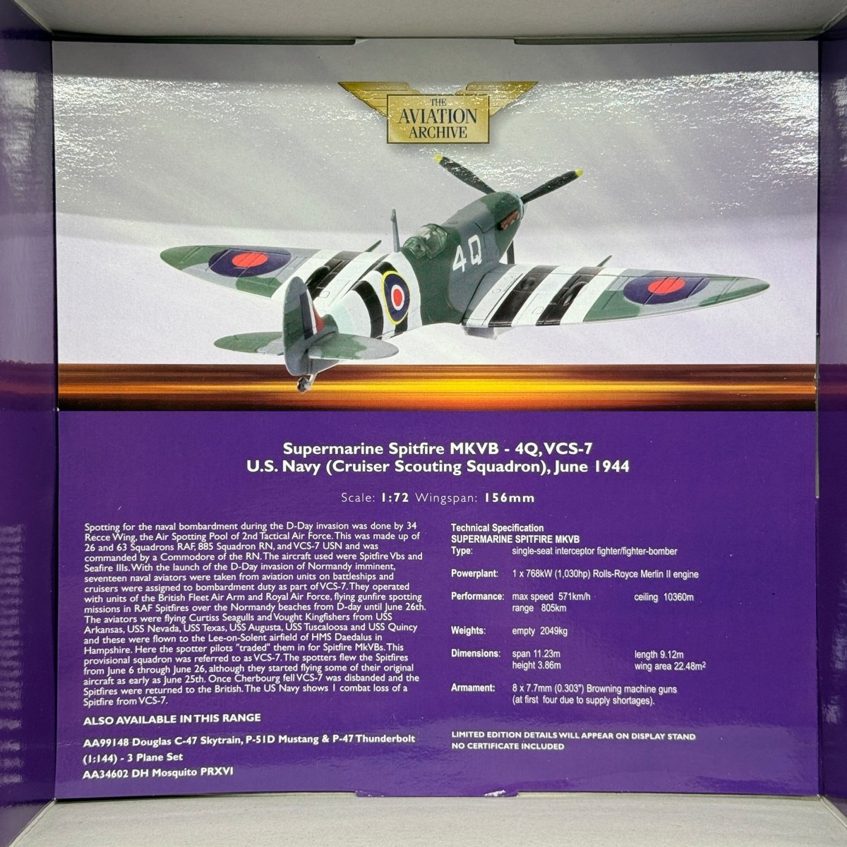 Corgi Aviation AA31906 1:72 Supermarine Spitfire Mk V VCS - 7 D - Day 1944 - Corgi