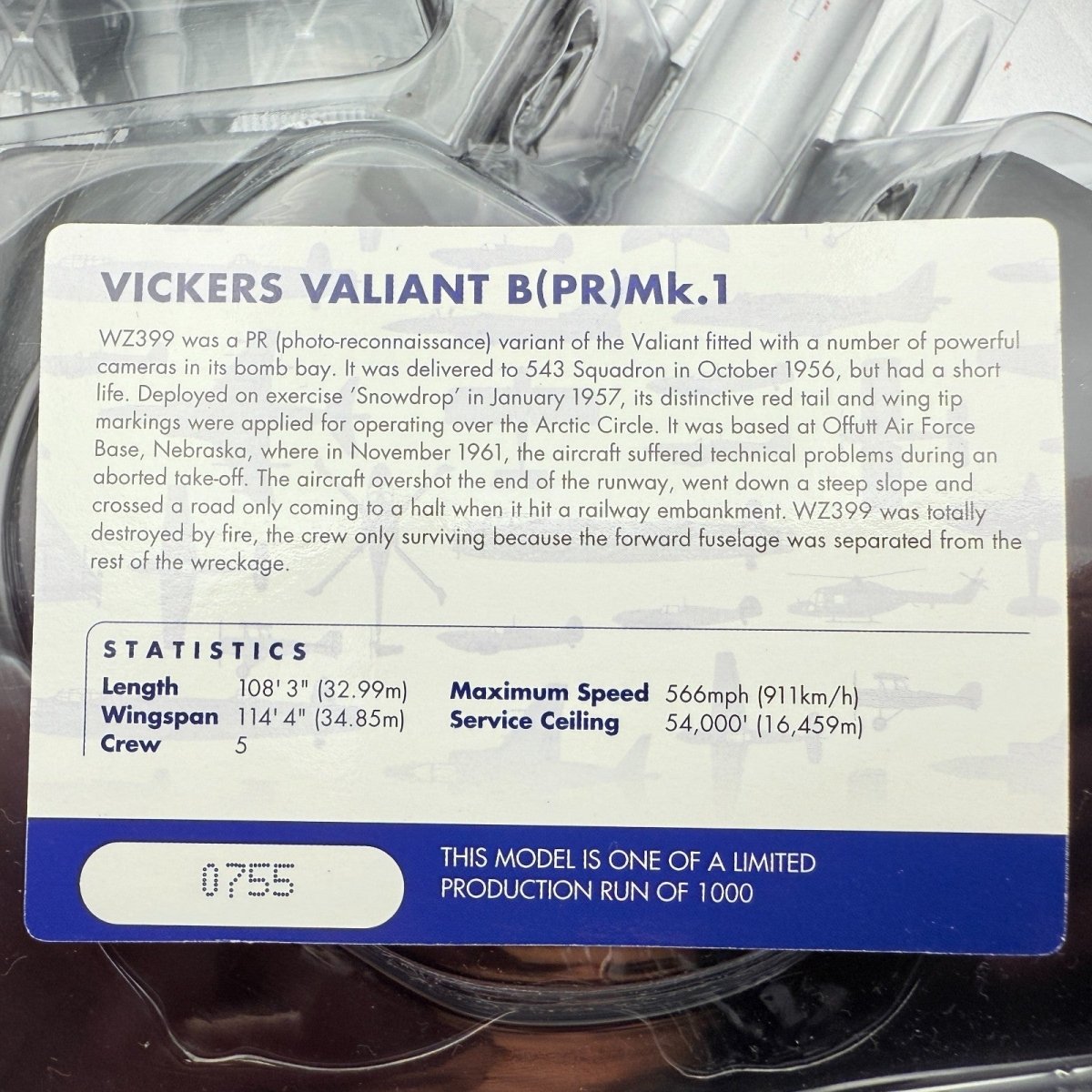 Corgi Aviation AA39404 1:114 Vickers Valiant B(PR)MK.1, 543 Sqn RAF Wyton FAULTS - Corgi