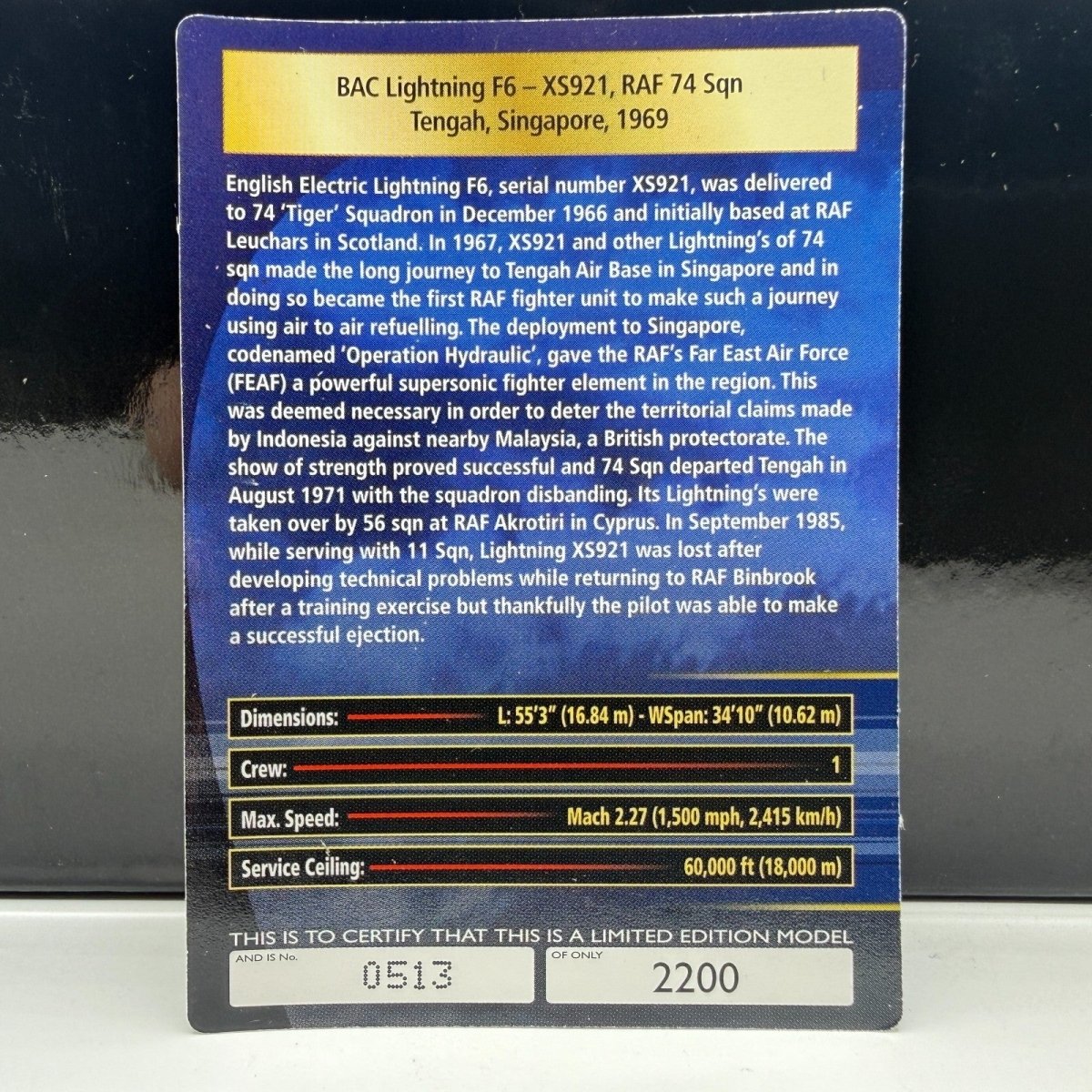 Corgi Aviation Archive 1:72 AA32312 Lightning F6, RAF 74 Sqn, Singapore 1969 - Corgi