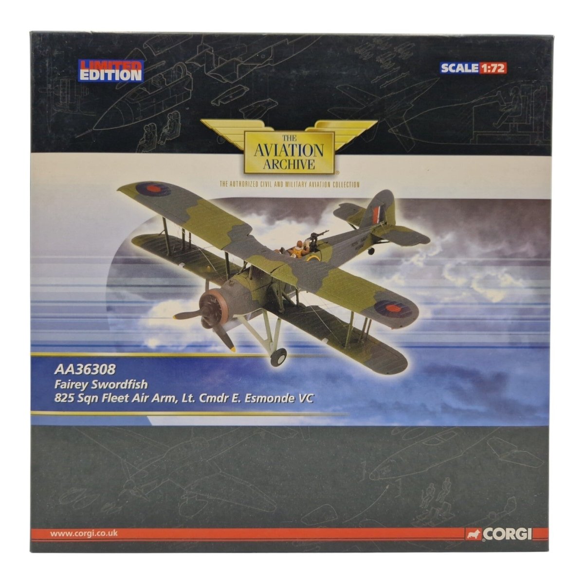Corgi Aviation Archive 1:72 Fairey Swordfish 825 Sqn, Diecast Model AA36308 - Corgi