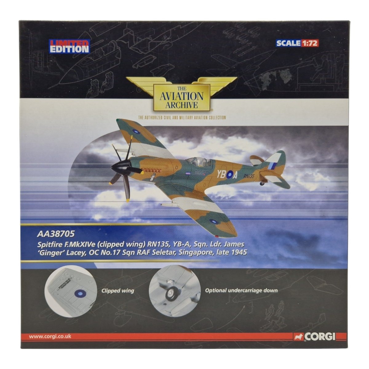 Corgi Aviation Archive 1:72 Spitfire F.MKXIVe, No.17 Sqn Singapore AA38705 - Corgi