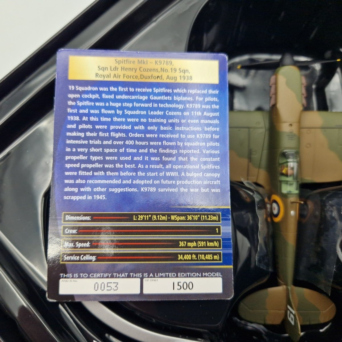 Corgi Aviation Archive 1:72 Spitfire MK1, Sqn Ldr Henry Cozens AA39202 - Corgi