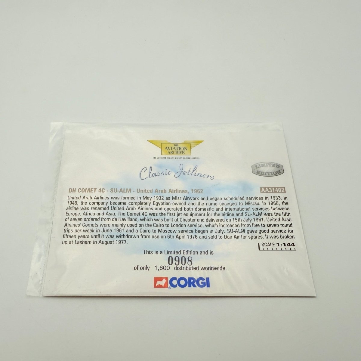Corgi Aviation Diecast 1:144 DH Comet United Arab Airlines 1962 AA31402 MIB - Corgi