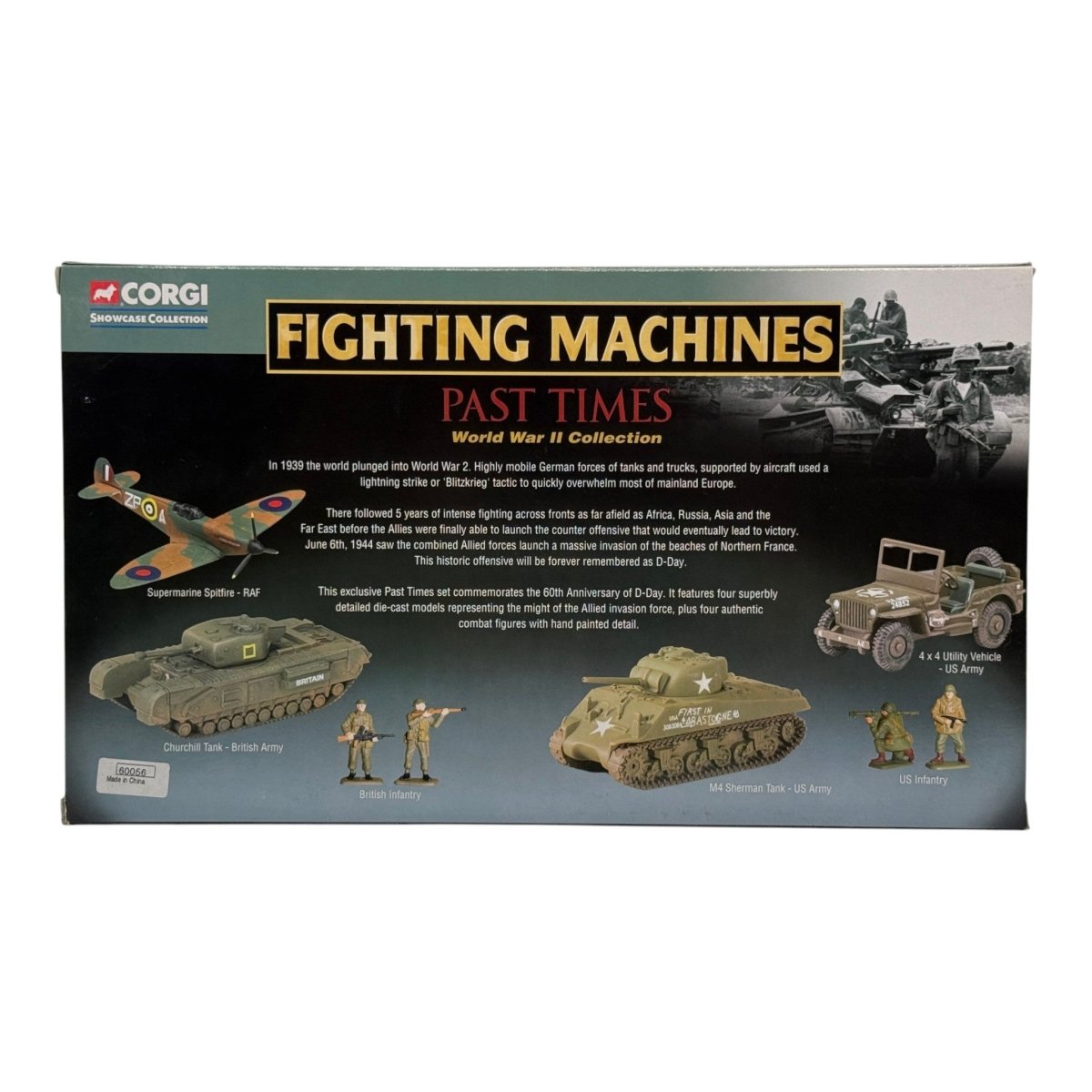 Corgi CSCW20004 Fighting Machines World War II Collection M4 Sherman Churchill Mk IV Willys Jeep Spitfire 4-Model Set - Corgi