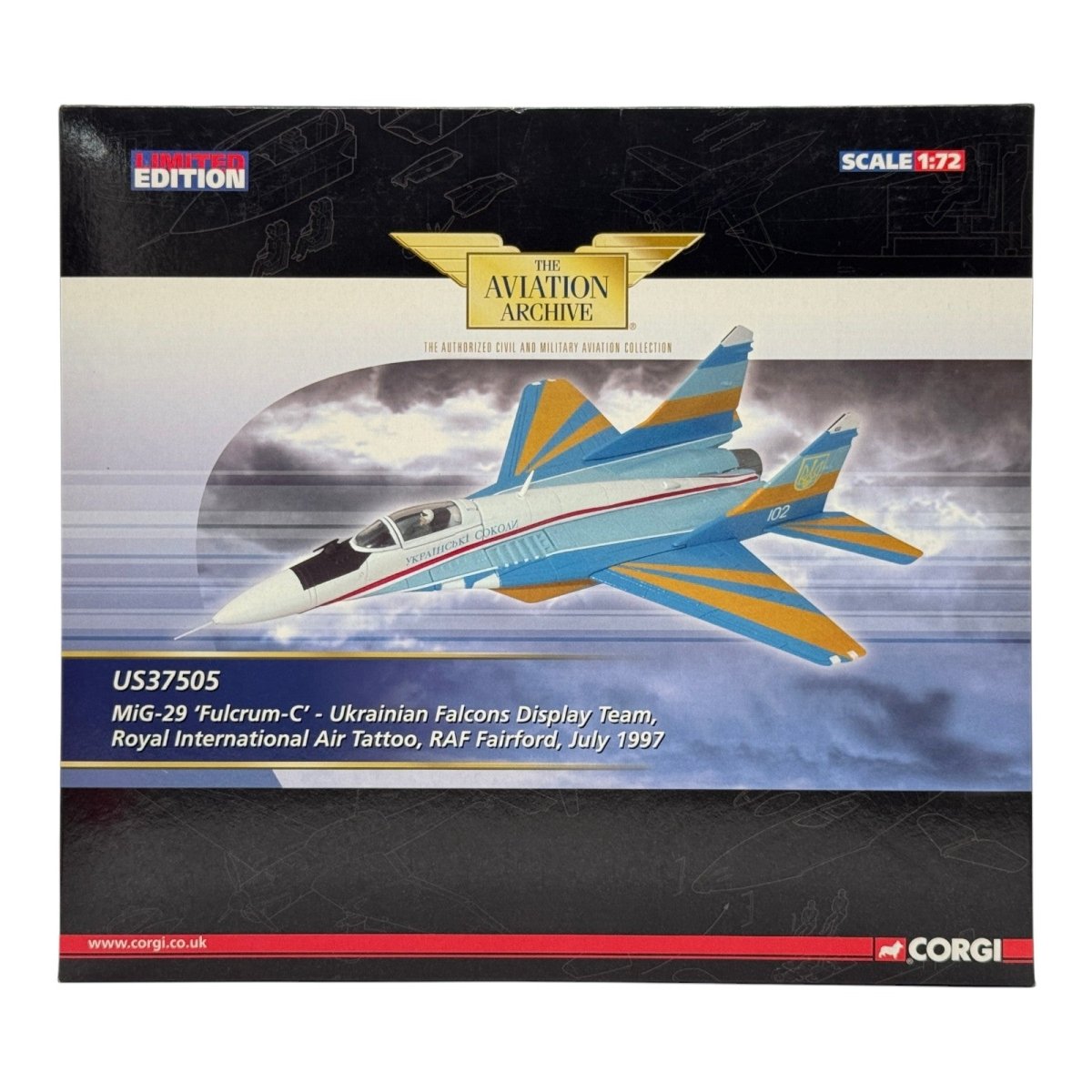 Corgi US37505 1:72 Mikoyan MiG-29 Fulcrum-C Ukrainian Falcons RIAT RAF Fairford 1997 - Corgi