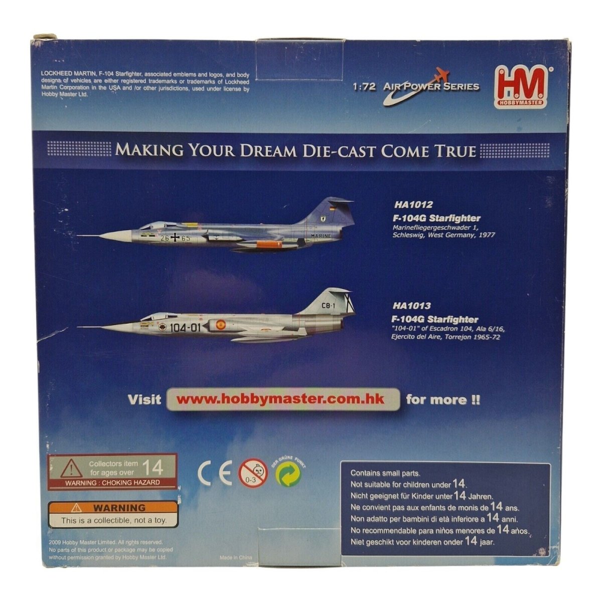 Hobby Master 1:72 F - 104G Starfighter, 104 - 01, Ala 6/16 Spain, Diecast HA1013 - Hobby Master