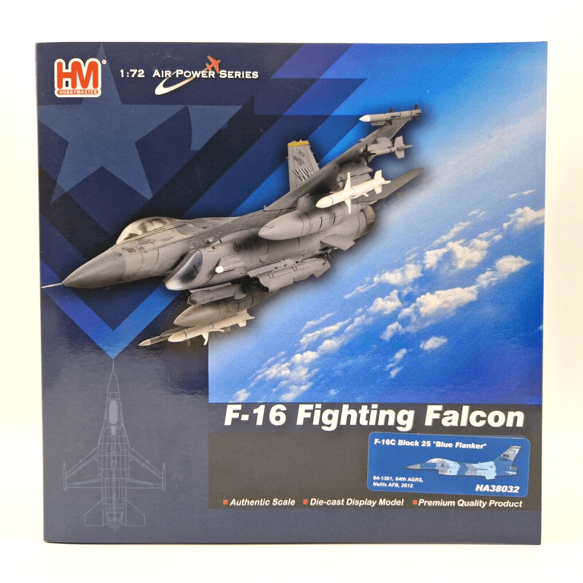 Hobby Master 1/72 F - 16C Fighting Falcon 64th AGRS Blue Flanker Model HA38032 - Hobby Master