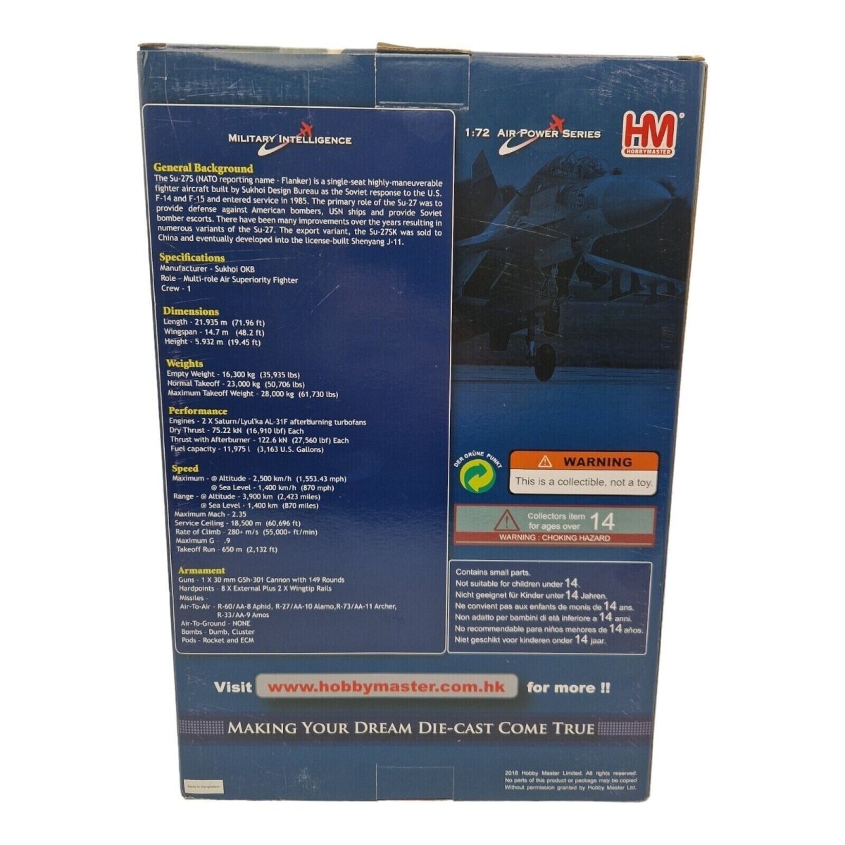 Hobby Master 1:72 Sukhoi Su - 27SM Flanker - B Russian Air Force Red 76 HA6011 - Hobby Master