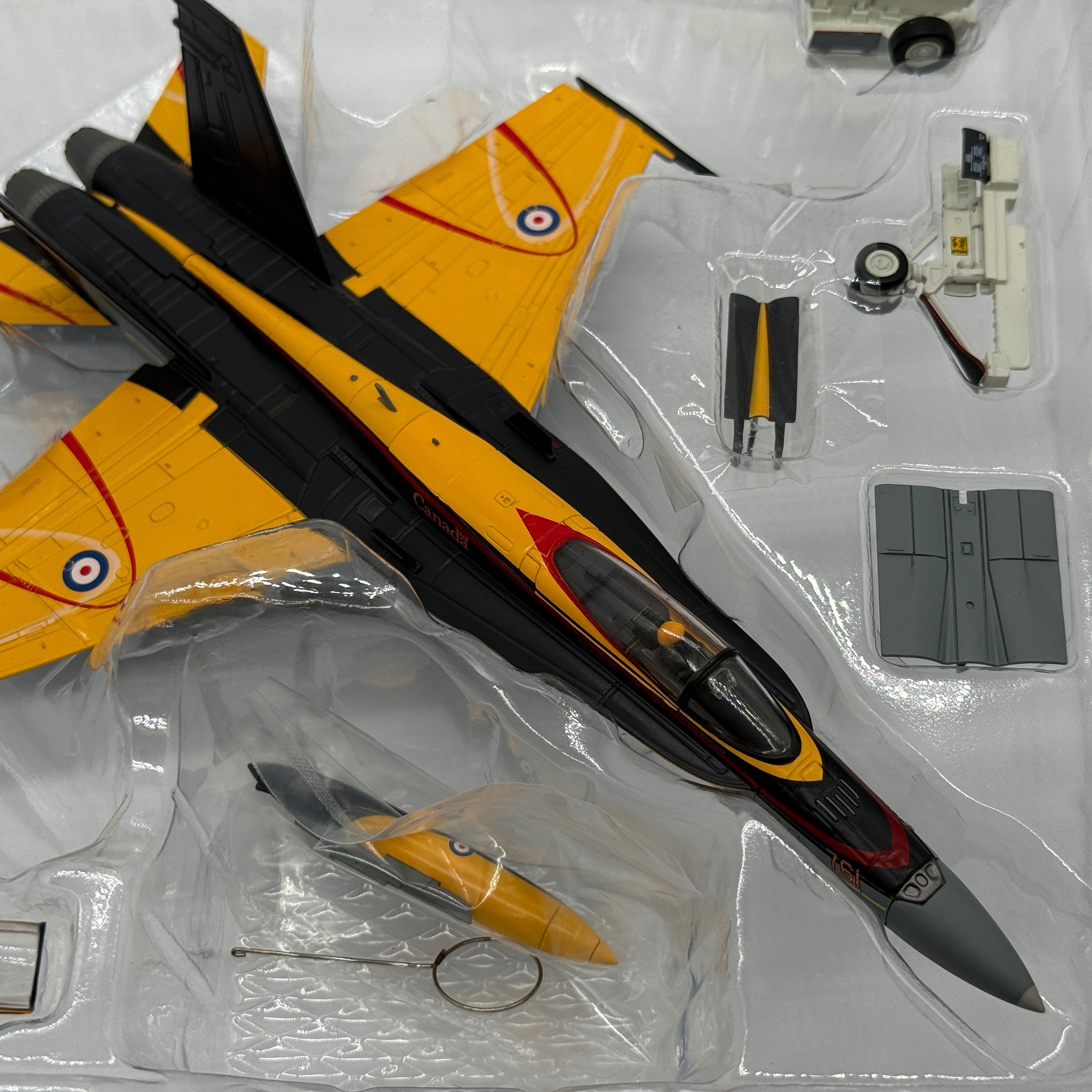The Collectables Vault Hobby Master 1:72 CF-18 Hornet diecast model in yellow and black BCATP commemorative livery.