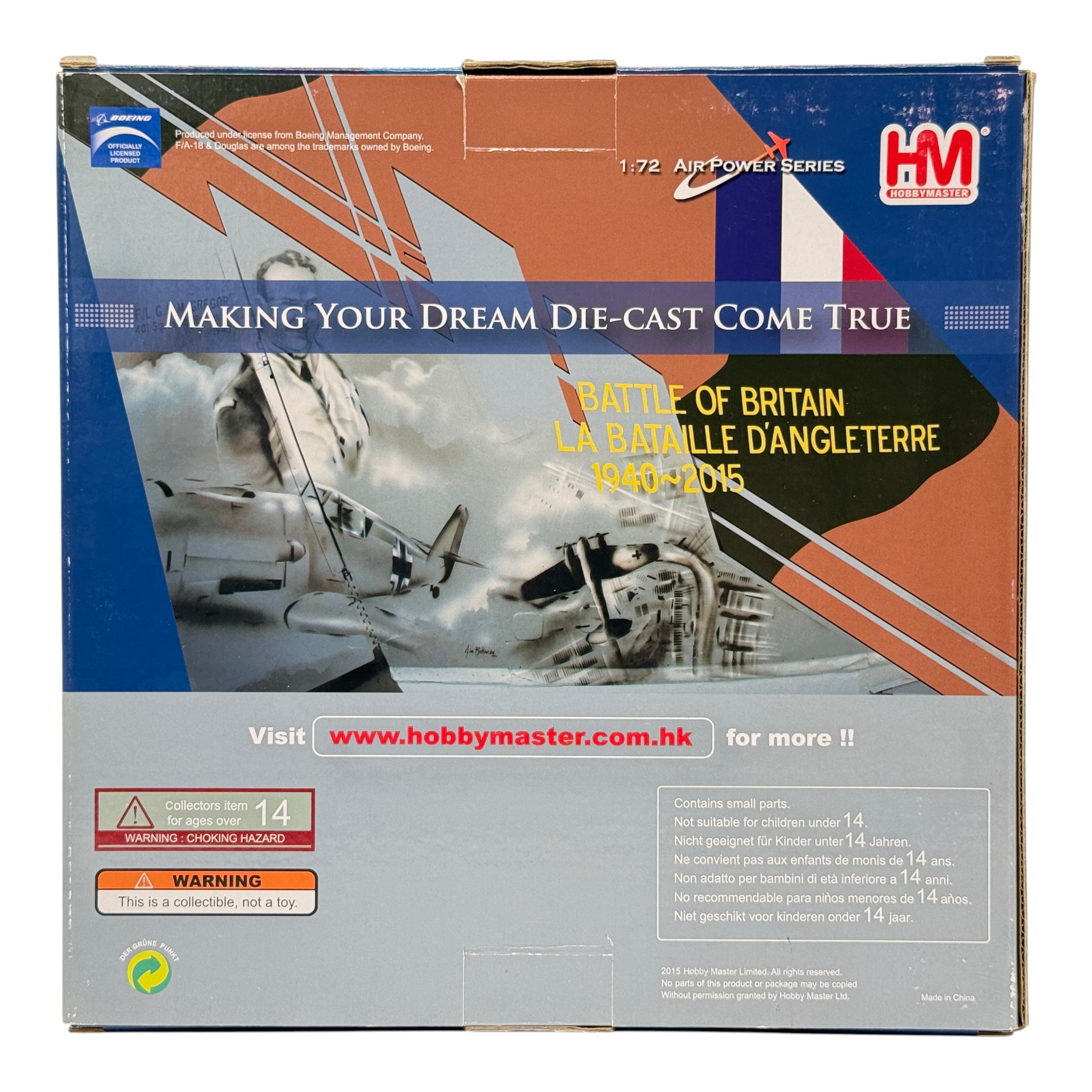 The Collectables Vault Hobby Master 1:72 CF-18 Hornet Battle of Britain 75th Anniversary model aircraft display box