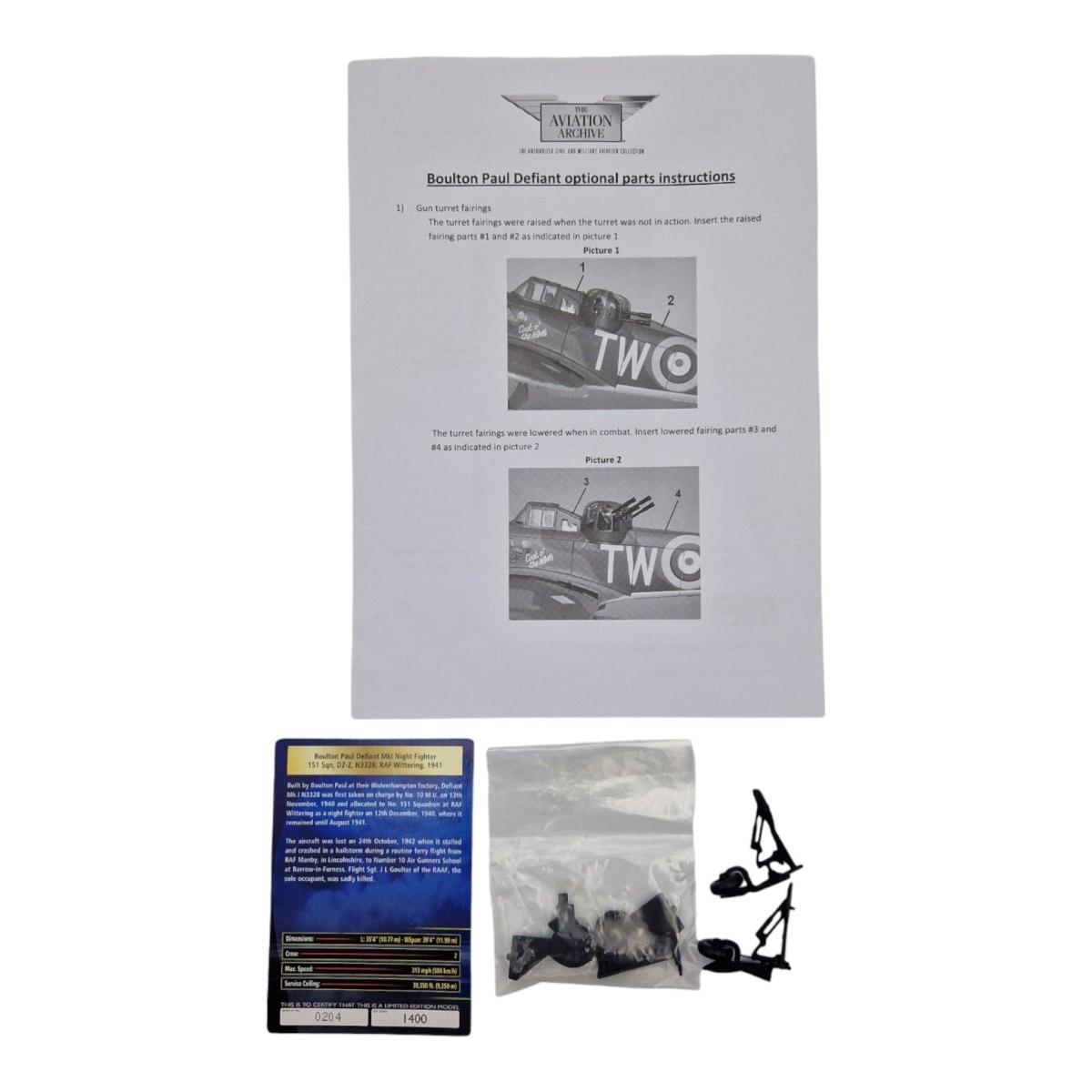 Corgi Aviation Archive 1:72 Scale Bolton Paul Defiant Mk1 Night Fighter 151 SQN 1941 AA39302 - Corgi