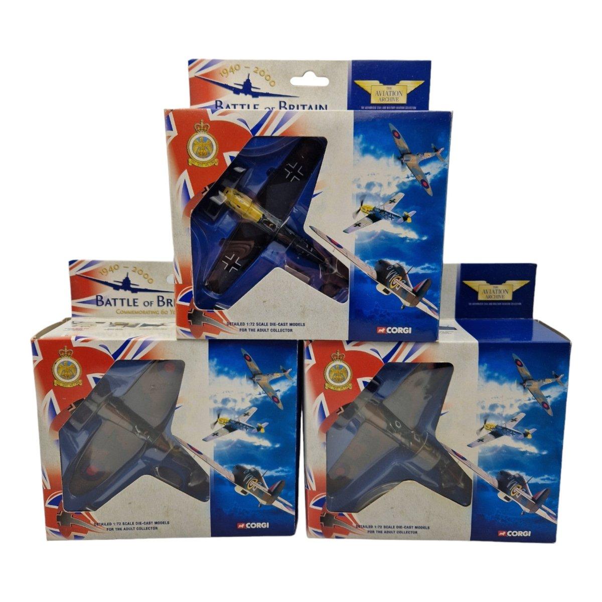 Corgi Aviation Archive Trio Set Featuring A Spitfire, BF109E And Hurricane - Corgi