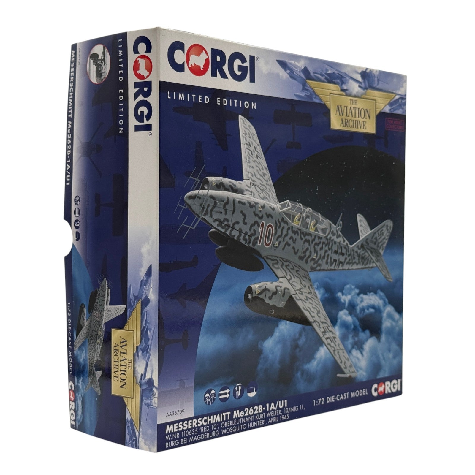 Corgi AA35709 1:72 Messerschmitt Me 262B Luftwaffe 10./NJG 11 Kurt Welter Red 10