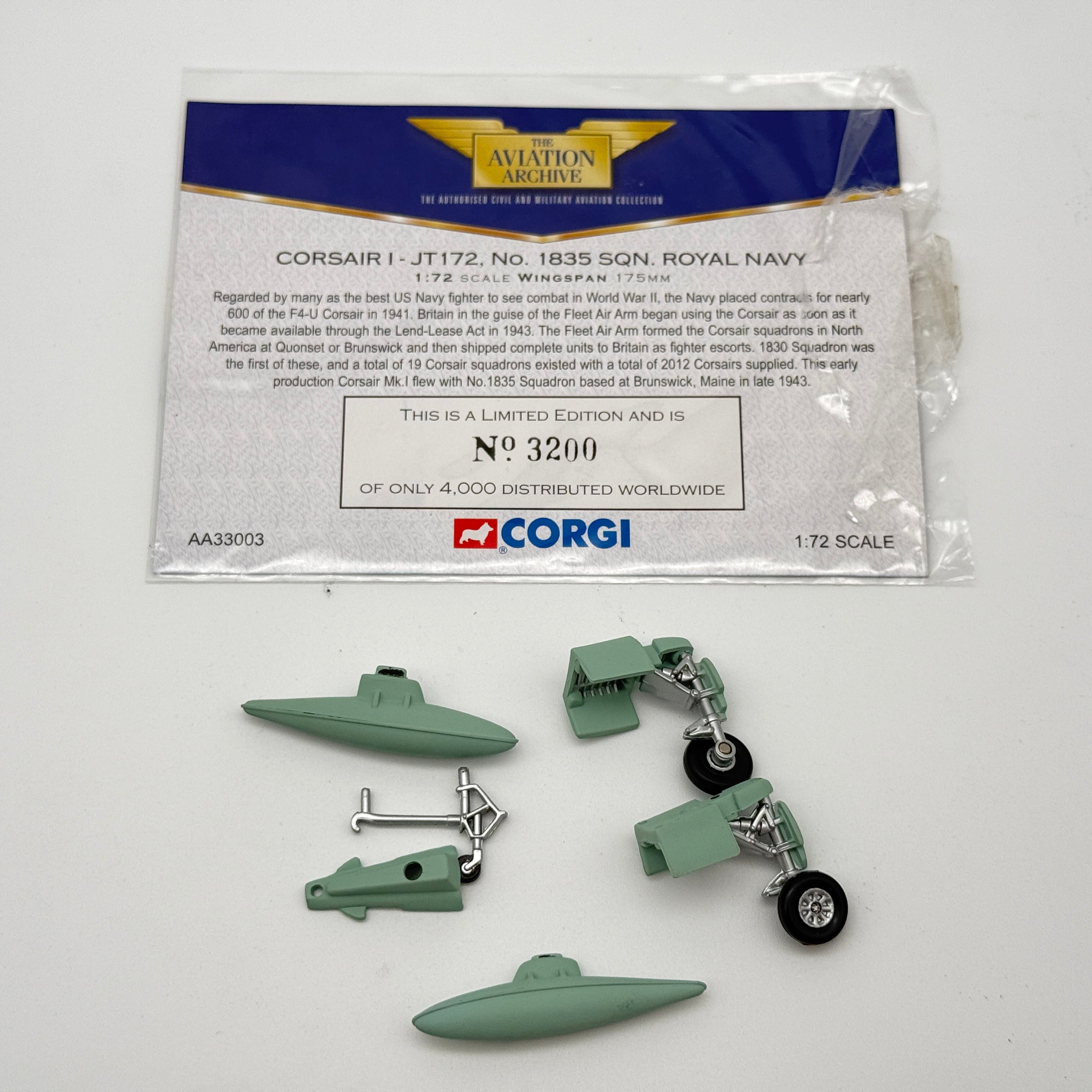 Corgi AA33003 1:72 Vought F4U Corsair RNFAA No.1835 NAS Brunswick 1943