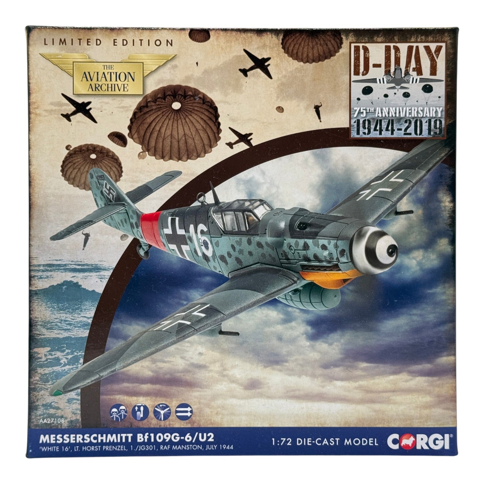 Corgi AA27108 1:72 Messerschmitt Bf 109G Luftwaffe 1./JG 3 White 16 Horst Prenzel