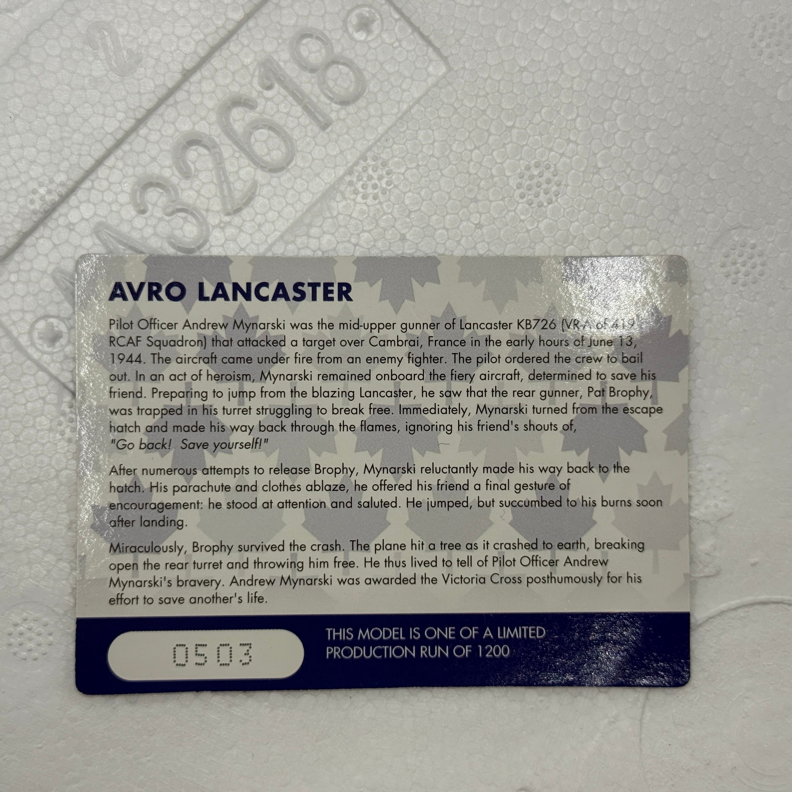 Corgi US32622F 1:72 Avro Lancaster RCAF No.419 Sqn Mynarski VC VR-A *ISSUES*