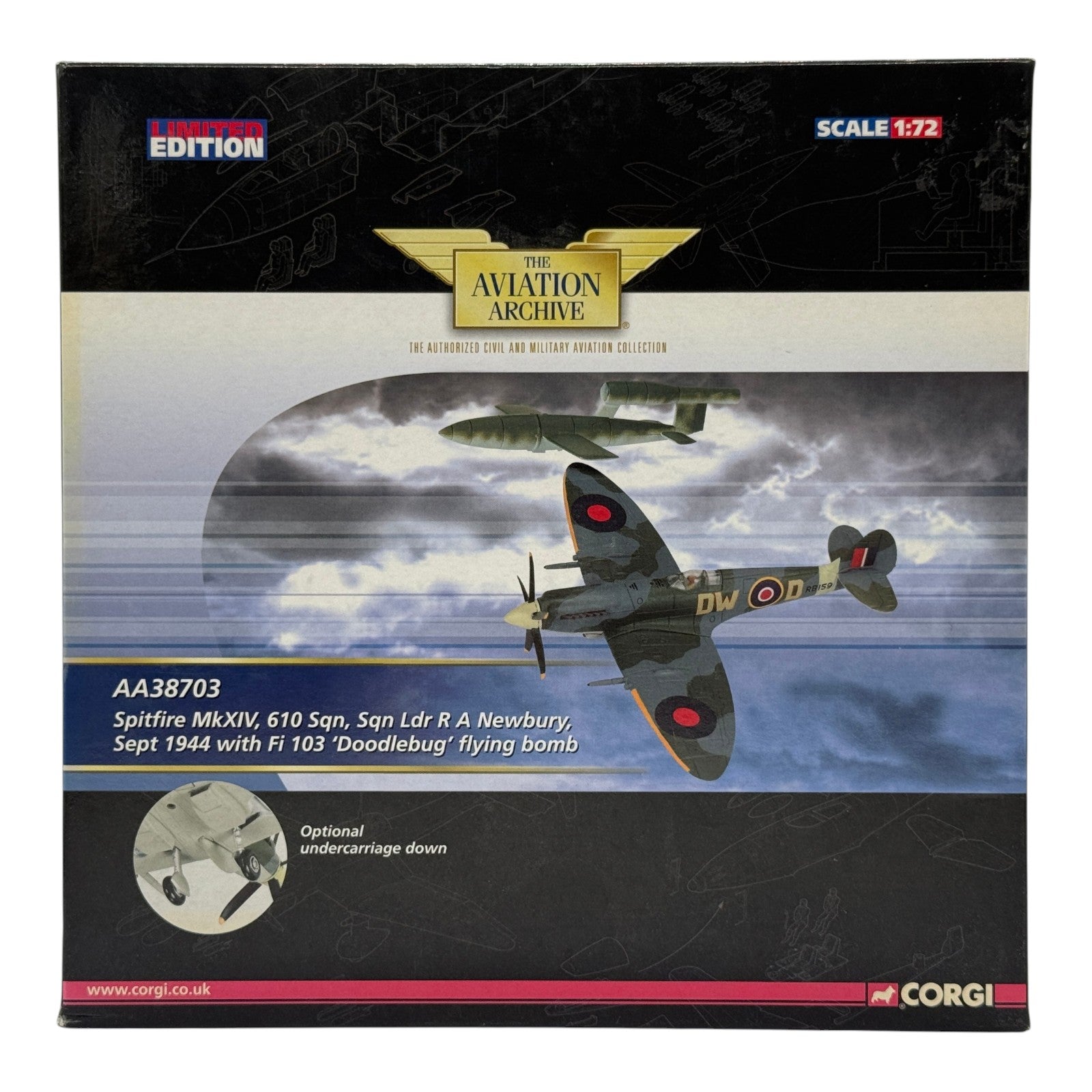 Corgi AA38703 1:72 Supermarine Spitfire Mk XIV RAF No.610 Sqn RB159 Richard Newbery V-1 1944