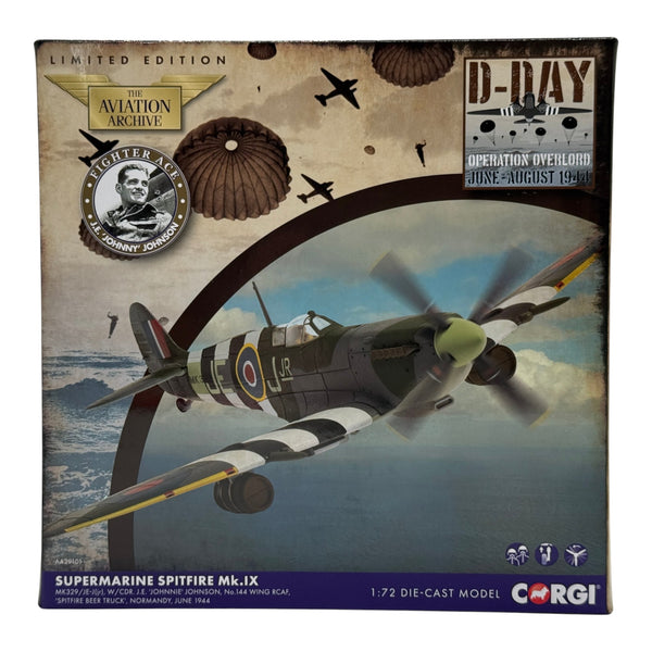 Corgi AA29101 1:72 Supermarine Spitfire Mk IX RAF No.127 Wing MK329 JE-J Johnnie Johnson Beer Runs France 1944