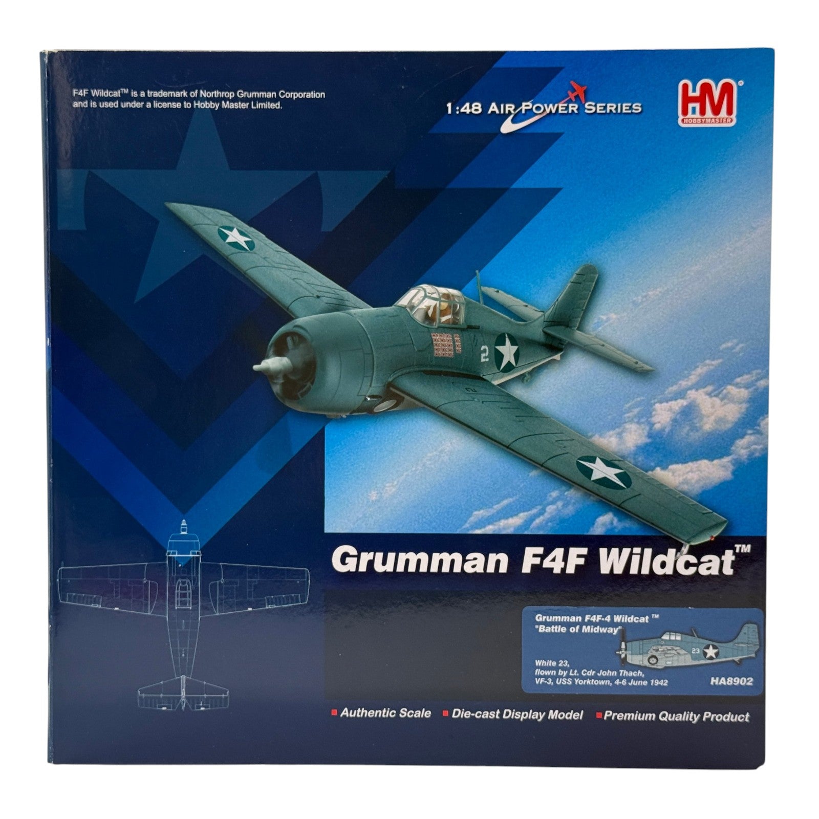 Hobby Master HA8902 1:48 Grumman F4F-4 Wildcat USN VF-3 White 23 John Thach USS Yorktown Battle of Midway 1942