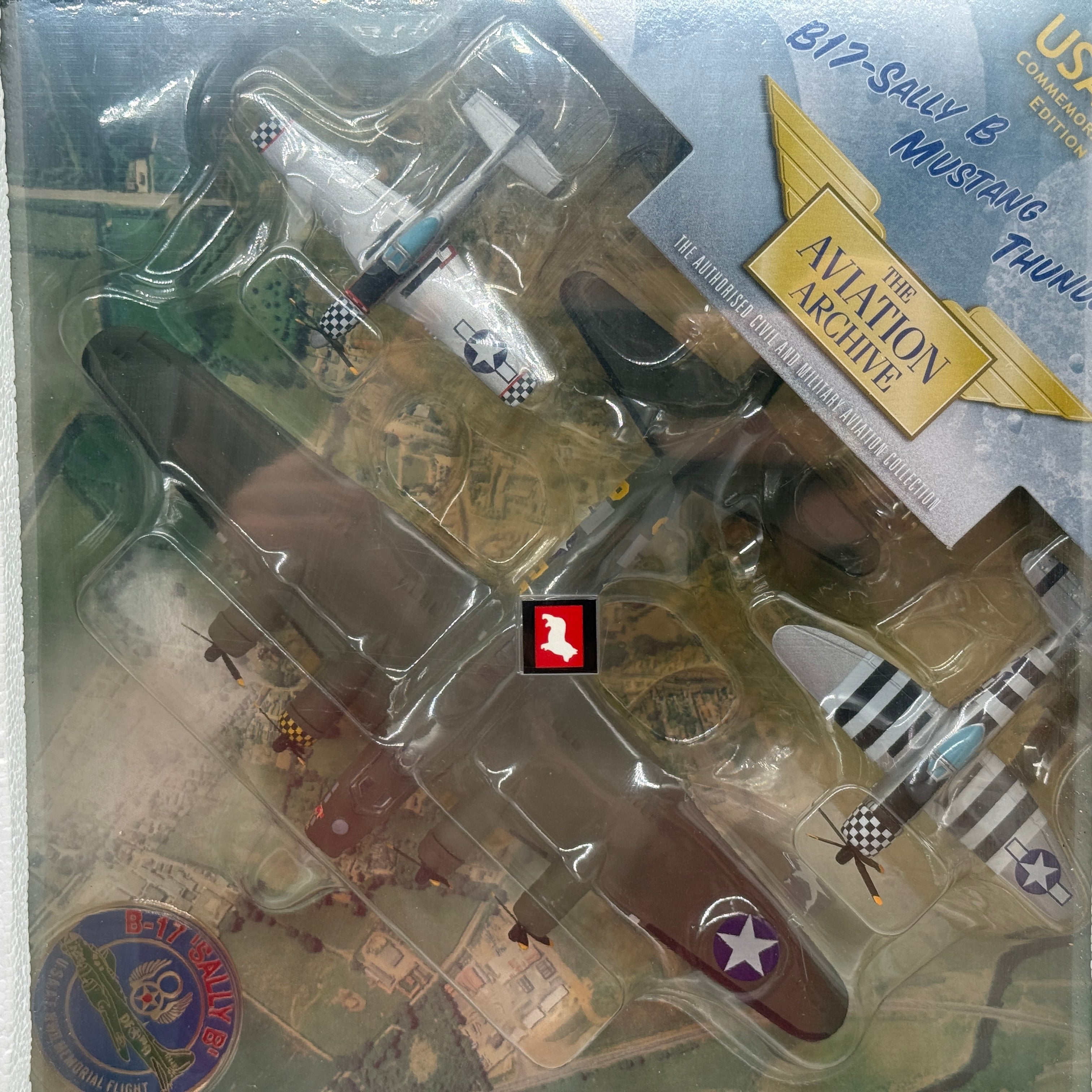 Corgi 49502 1:144 USAAF Commemorative Edition B-17G Sally B P-51D Big Beautiful Doll P-47D No Guts No Glory 3-Aircraft Set
