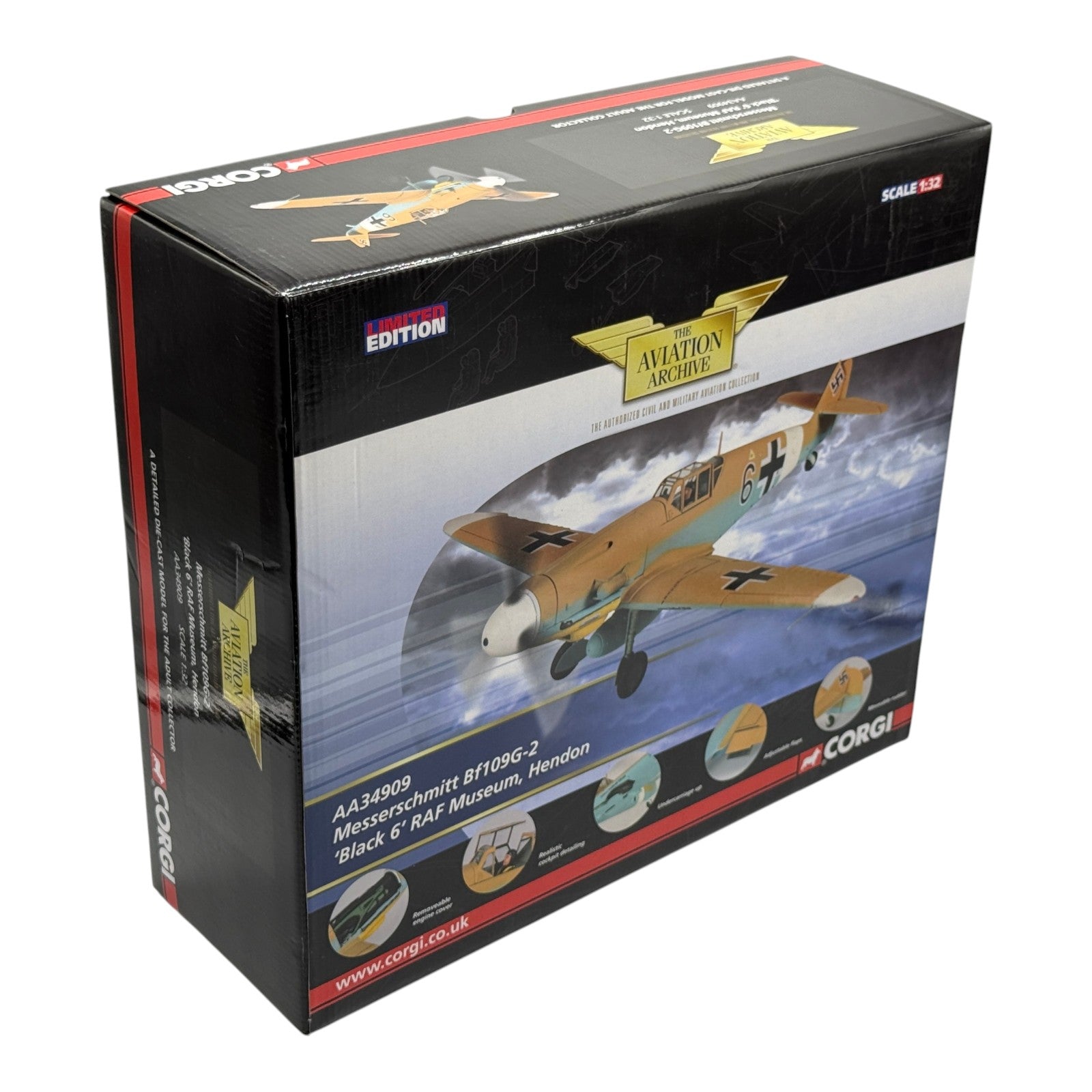 Corgi AA34909 1:32 Messerschmitt Bf 109G-2 Trop Black 6 Heinz Lüdemann JG 77 Libya 1942 Certificate 02/999