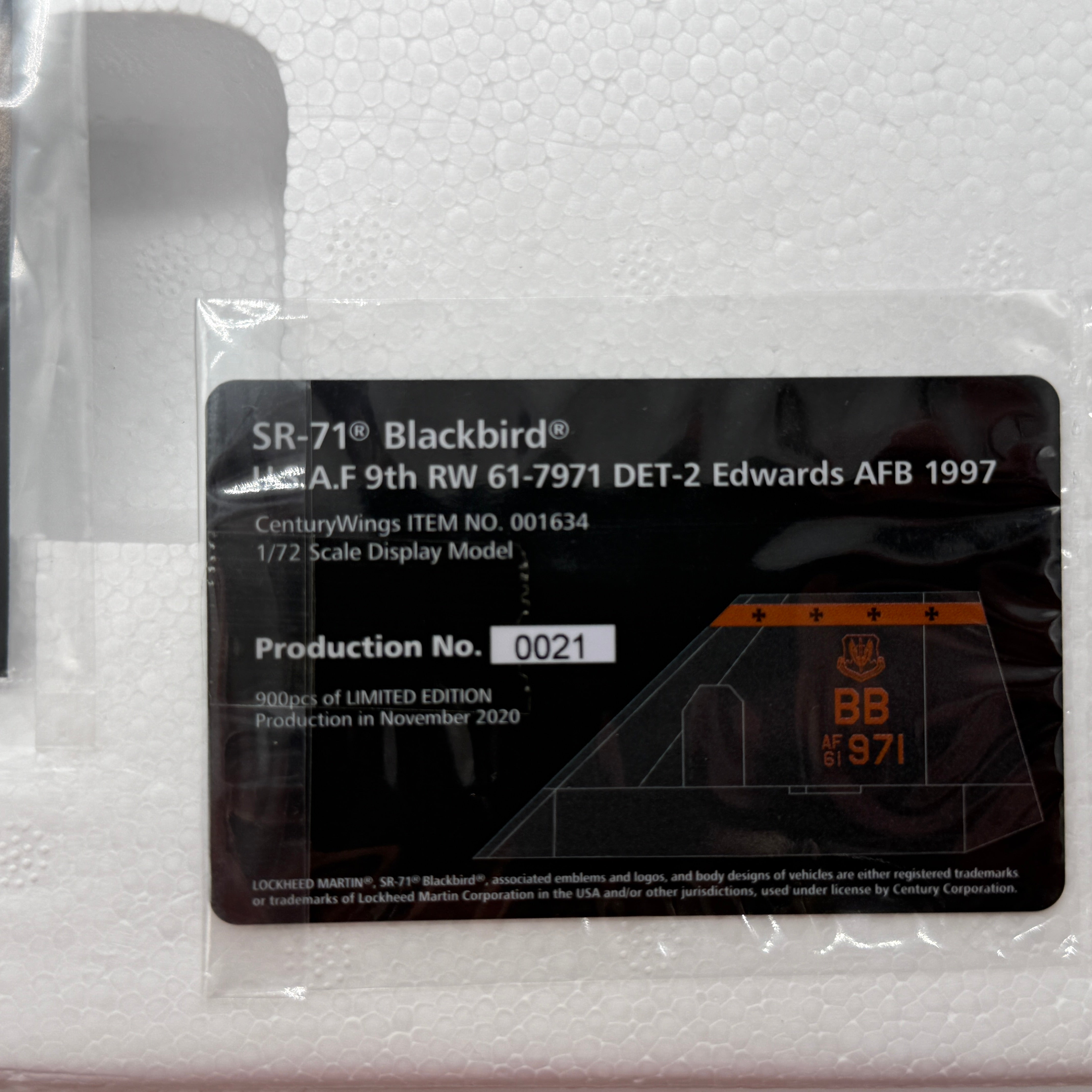 Century Wings CW001634 1:72 Lockheed SR-71A Blackbird 61-7971 USAF 9th RW Det.2 Edwards AFB 1997