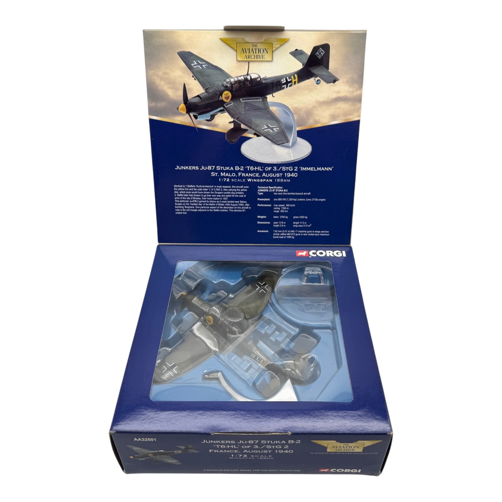 Corgi AA32501 1:72 Junkers Ju 87B-2 Stuka T6+HL 3./StG 2 Immelmann St Malo France August 1940