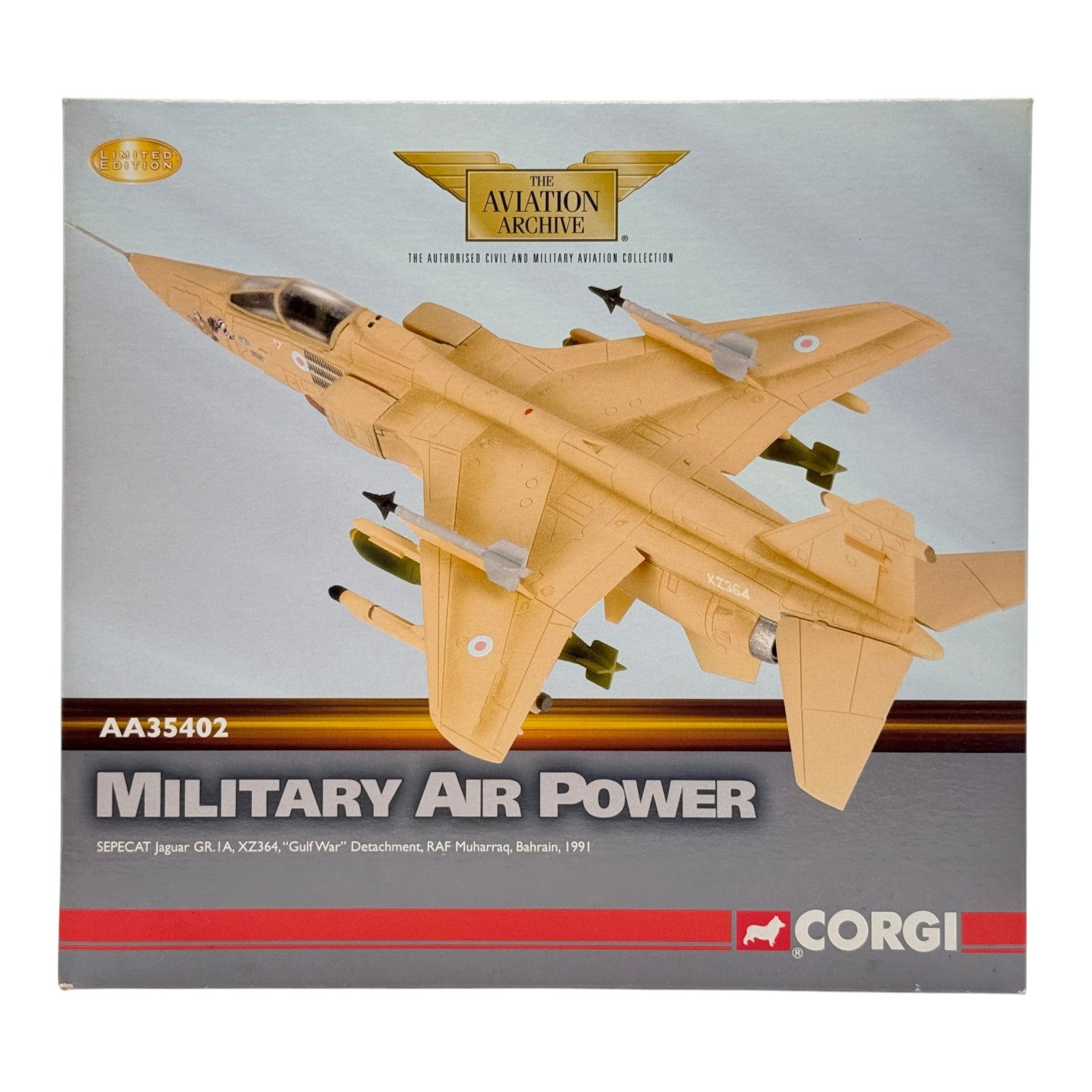Corgi AA35402 1:72 SEPECAT Jaguar GR.Mk 1 XZ364 Sandman No.54 Sqn RAF Muharraq Operation Granby 1991