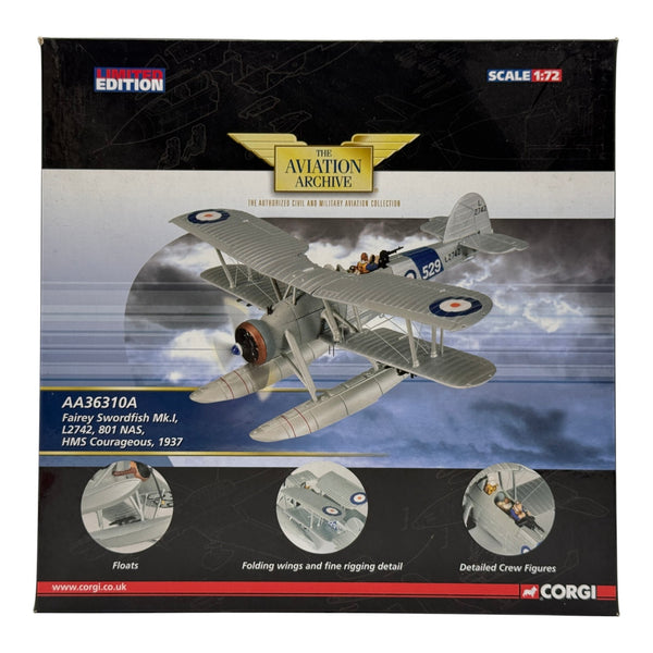Corgi AA36310A 1:72 Fairey Swordfish Mk I L2742 529 801 NAS HMS Courageous 1937