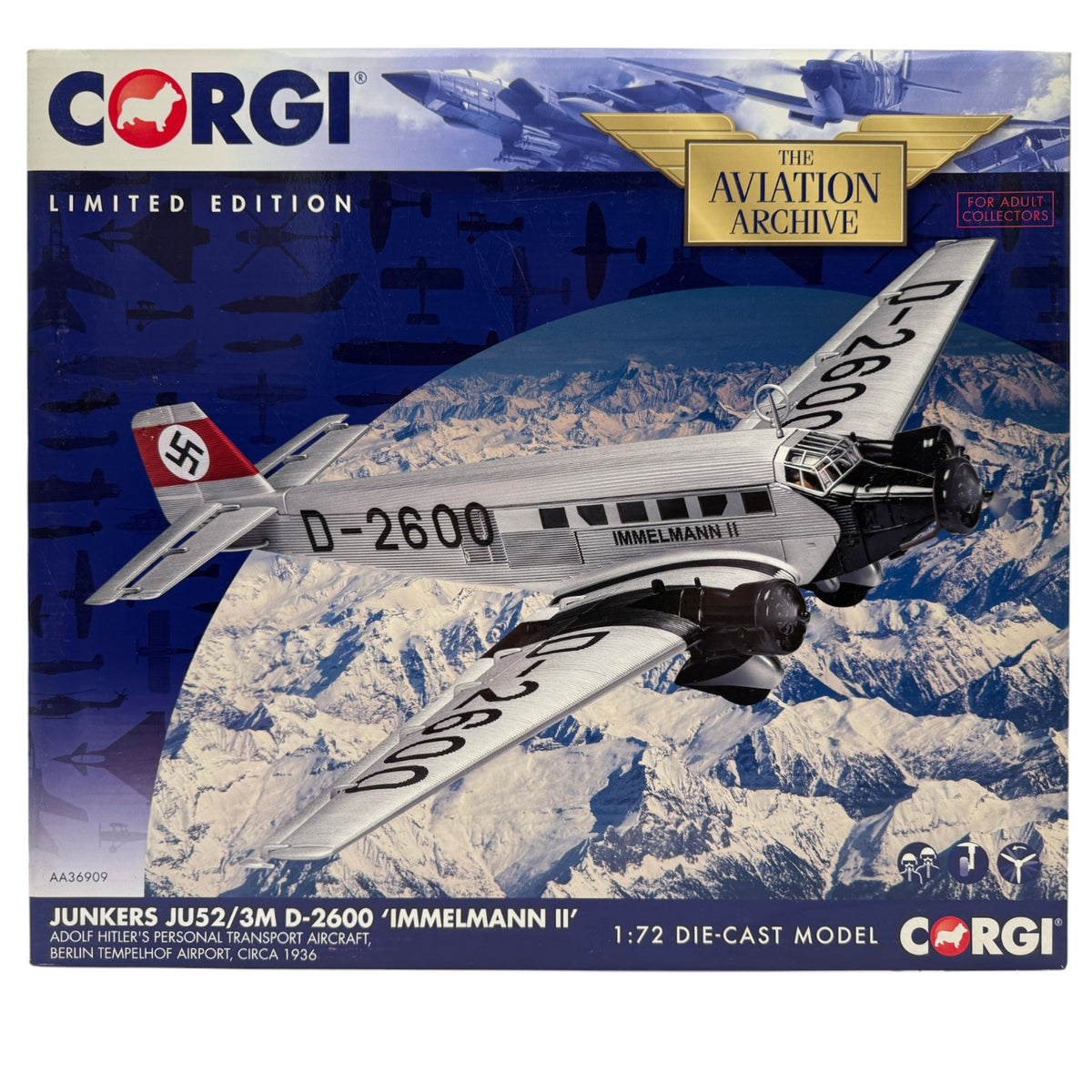 Corgi AA36909 1:72 Junkers Ju 52/3m D-2600 Immelmann II Tempelhof Berlin 1936