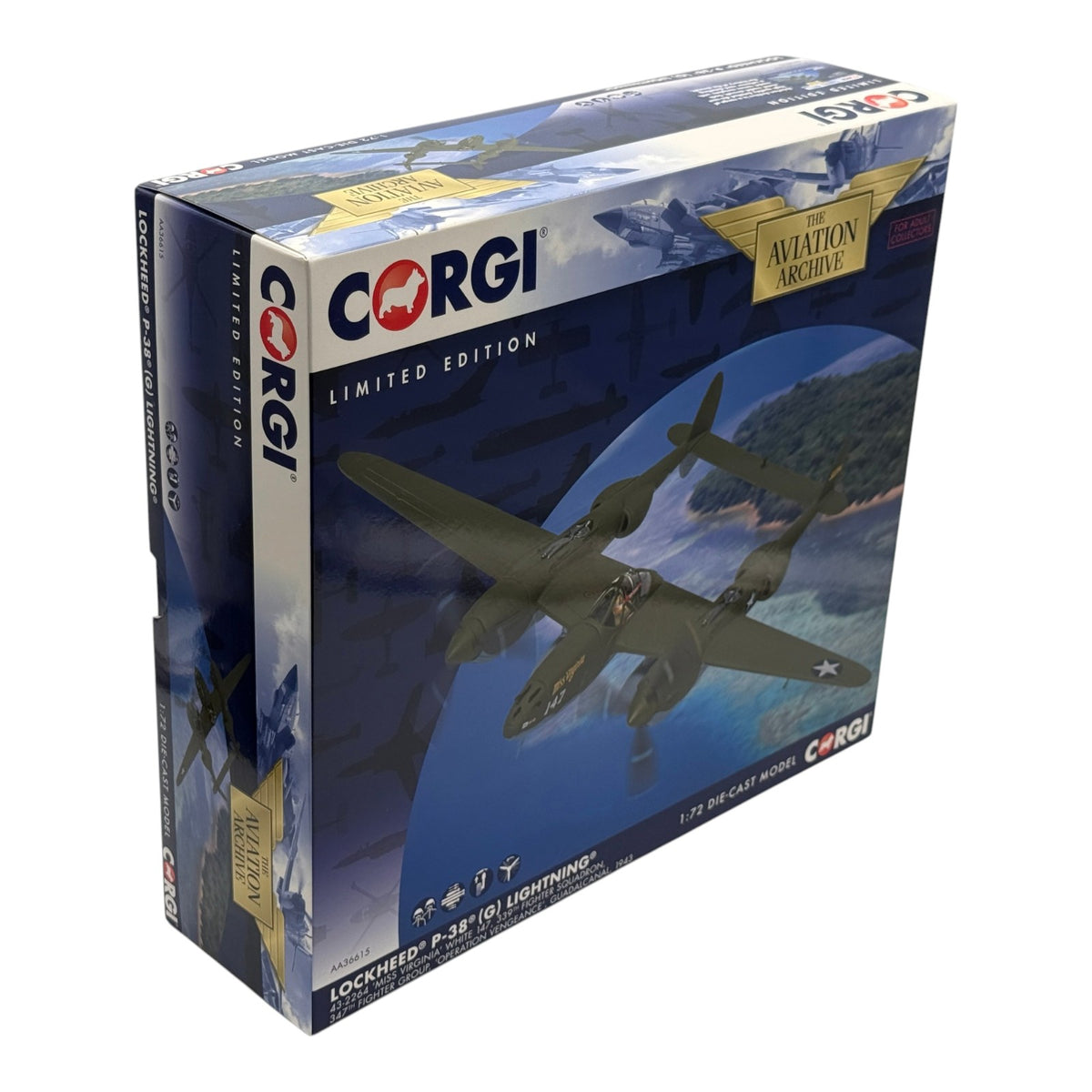 Corgi AA36615 1:72 P-38G Lightning Miss Virginia Operation Vengeance 1943 USAAF