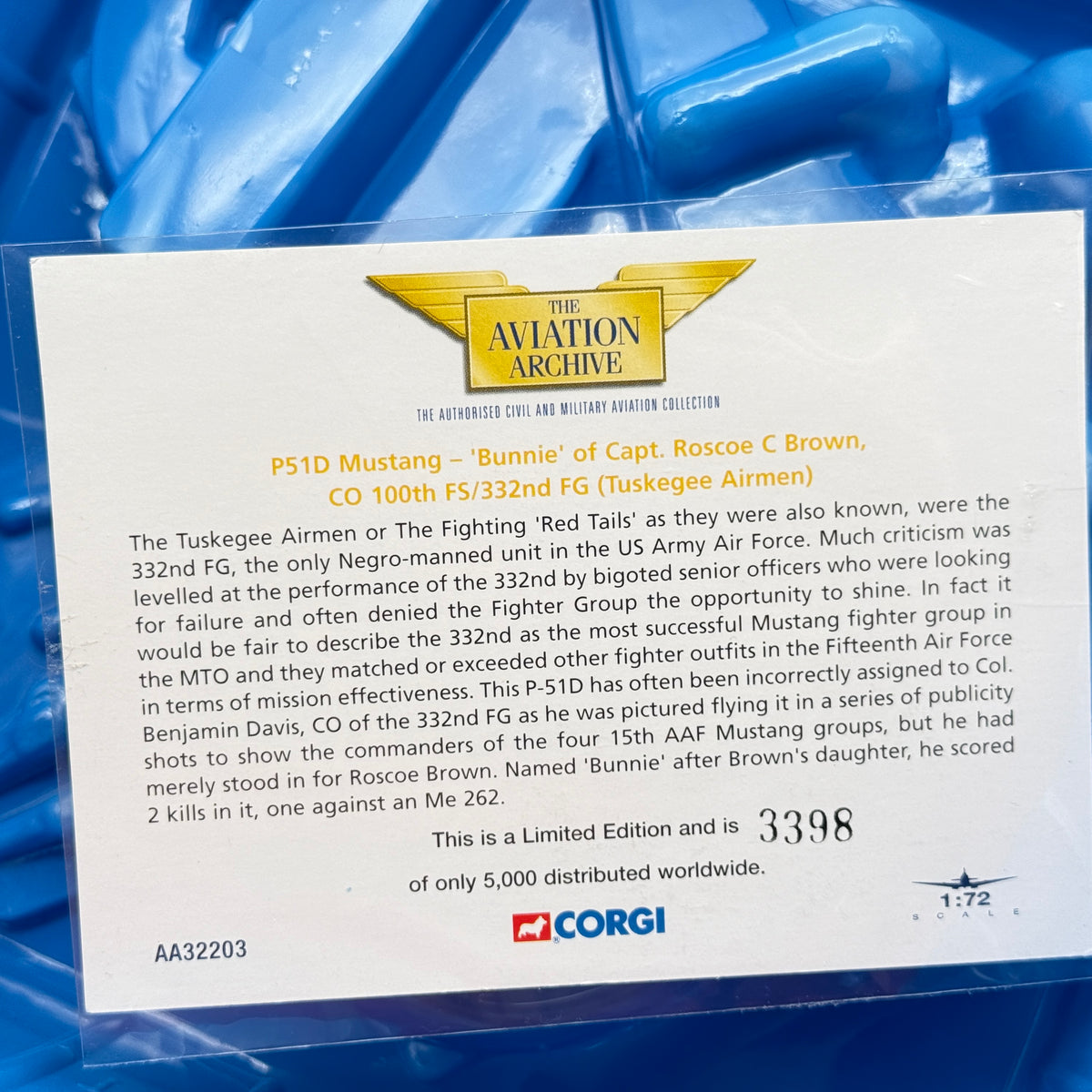 Corgi AA32203 1:72 P-51D Mustang Bunnie Roscoe Brown Tuskegee Airmen Italy 1945