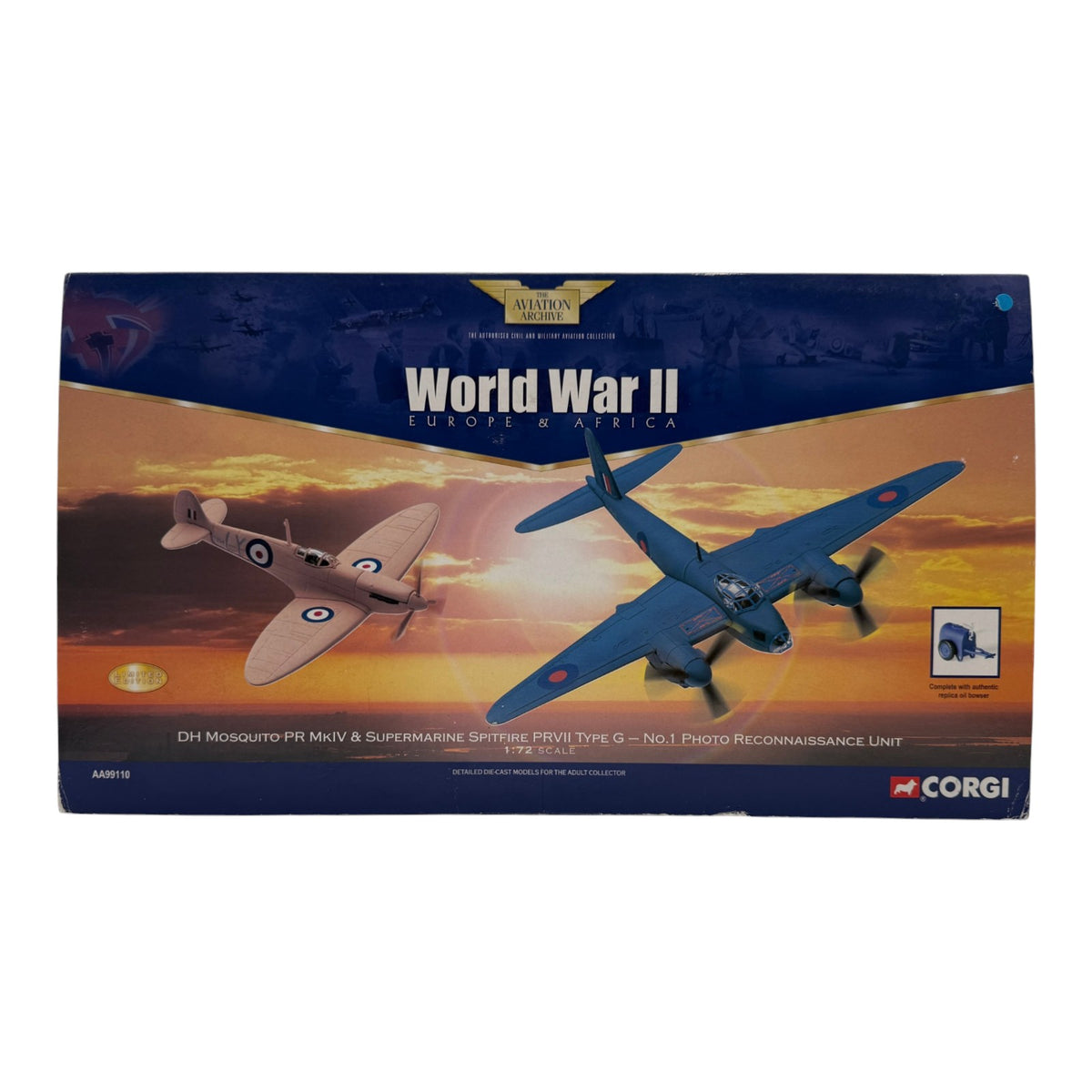 Corgi AA99110 1:72 Mosquito & Spitfire RAF No. 1 PRU Reconnaissance Set Benson